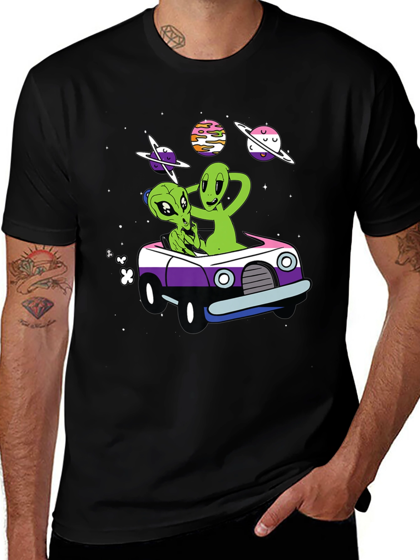 Black Alien Car Ride T-Shirt main image