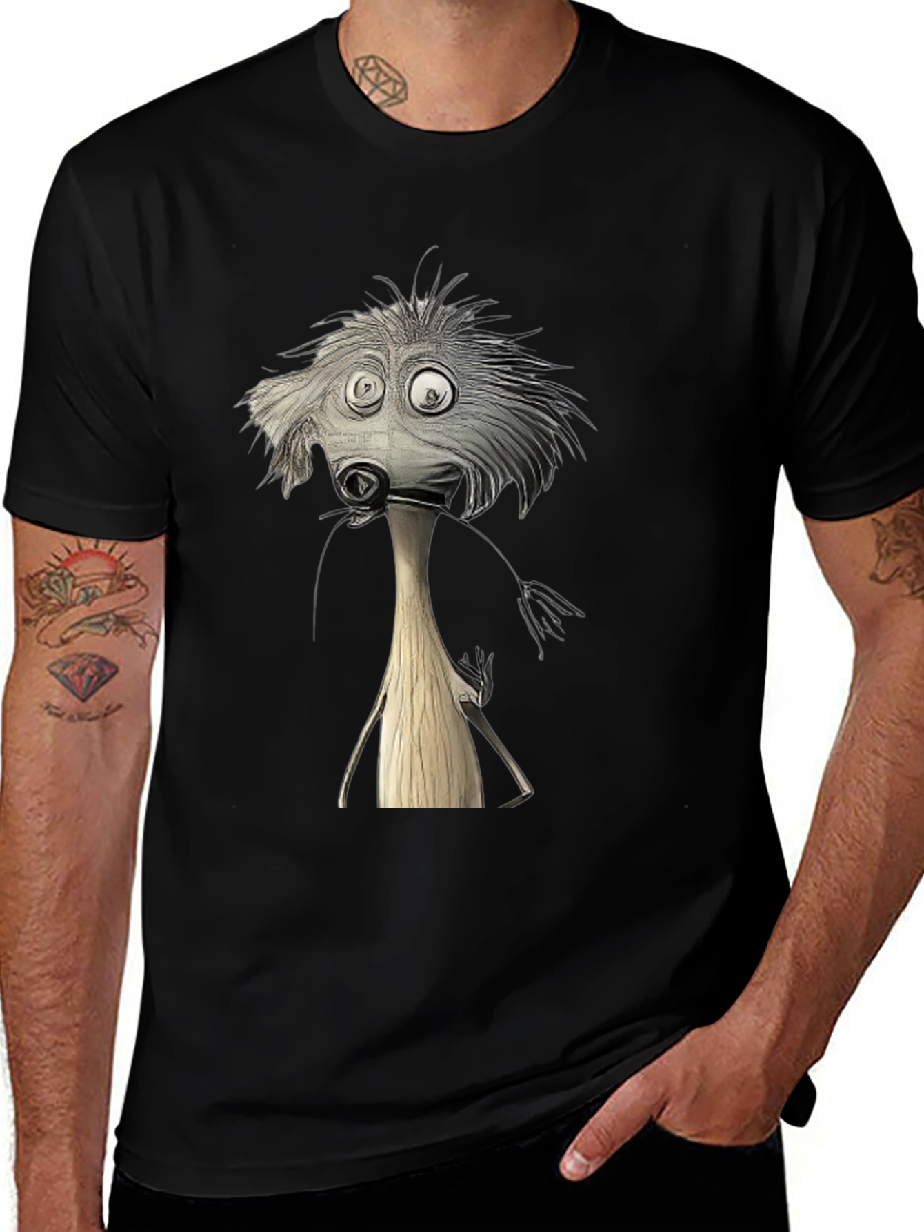 Variant 6 of Whimsical Cartoon Character Black T-Shirt