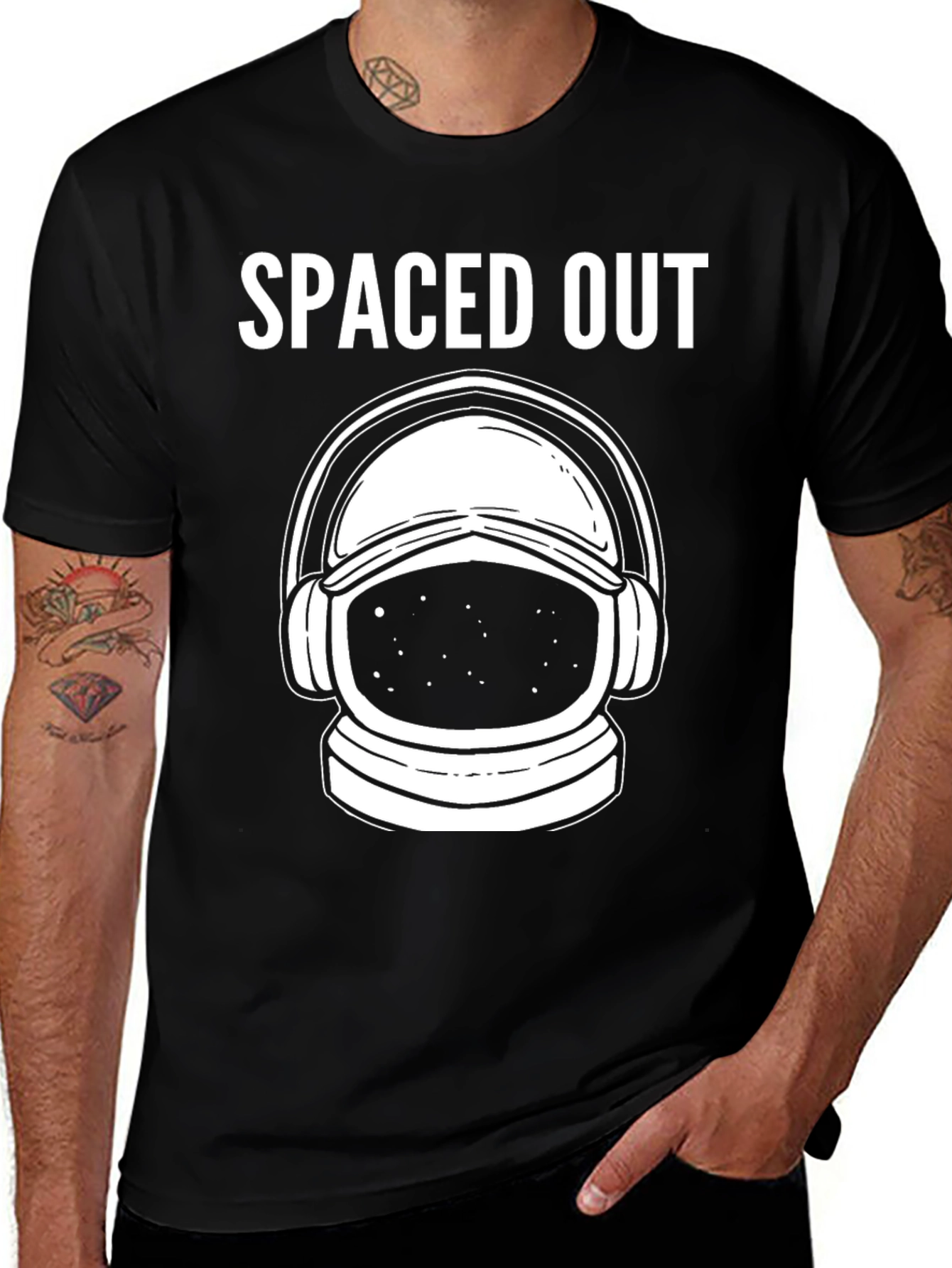 Variant 28 of Spaced Out Astronaut Graphic T-Shirt - Black Cotton Blend