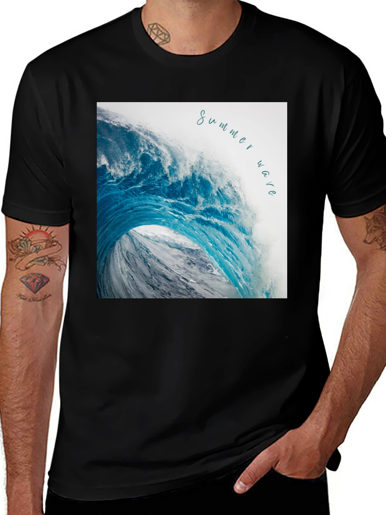 Variant 13 of Summer Wave Graphic Black T-Shirt