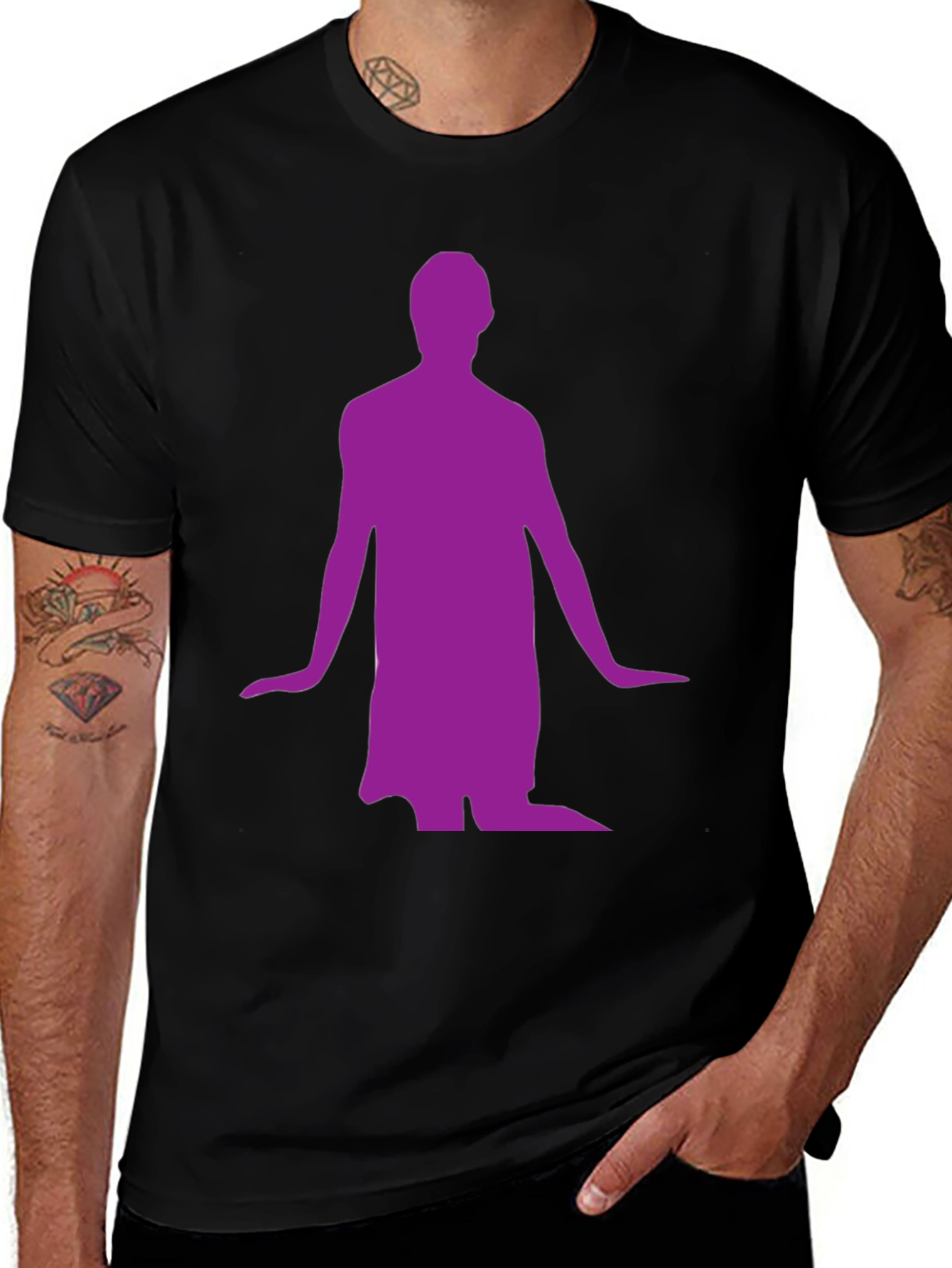 Variant 3 of Man's Black T-Shirt with Purple Figure Graphic