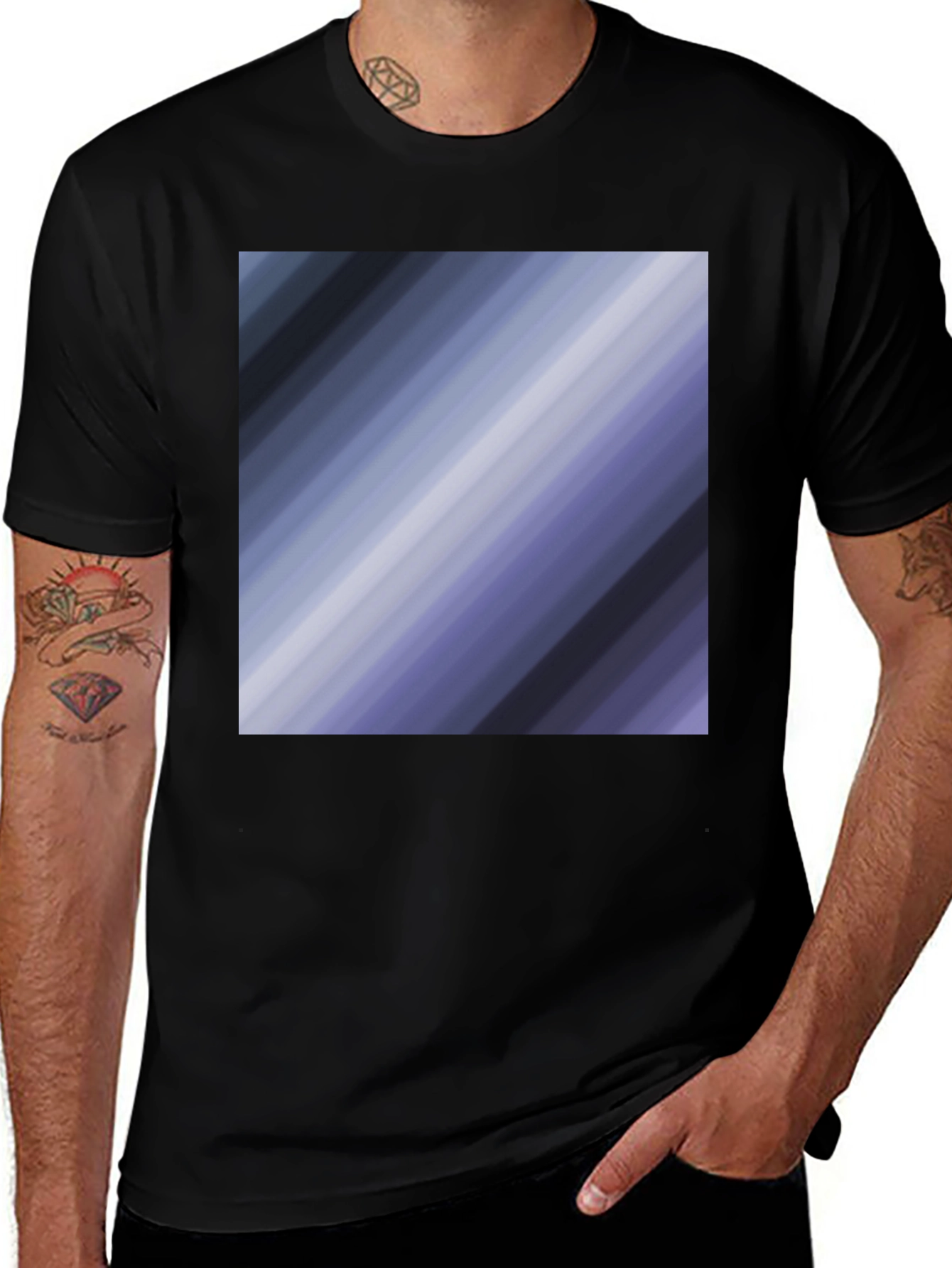 Men's Graphic Tee - Striped Diagonal Design - Casual Comfort