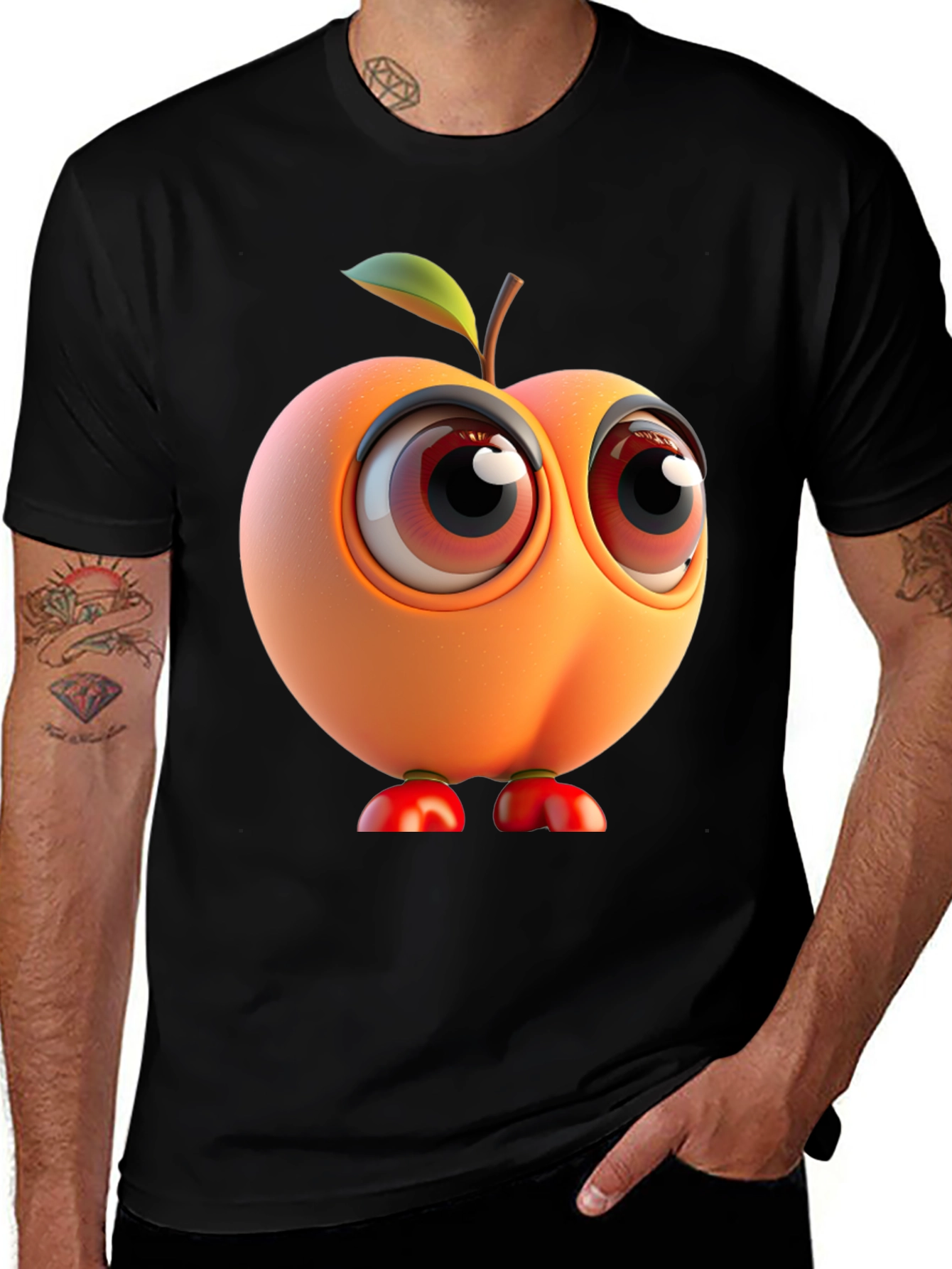 Variant 19 of Cartoon Peach Character Black T-Shirt