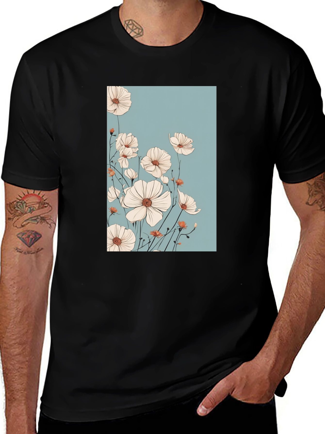 Variant 13 of Floral Print Black T-Shirt