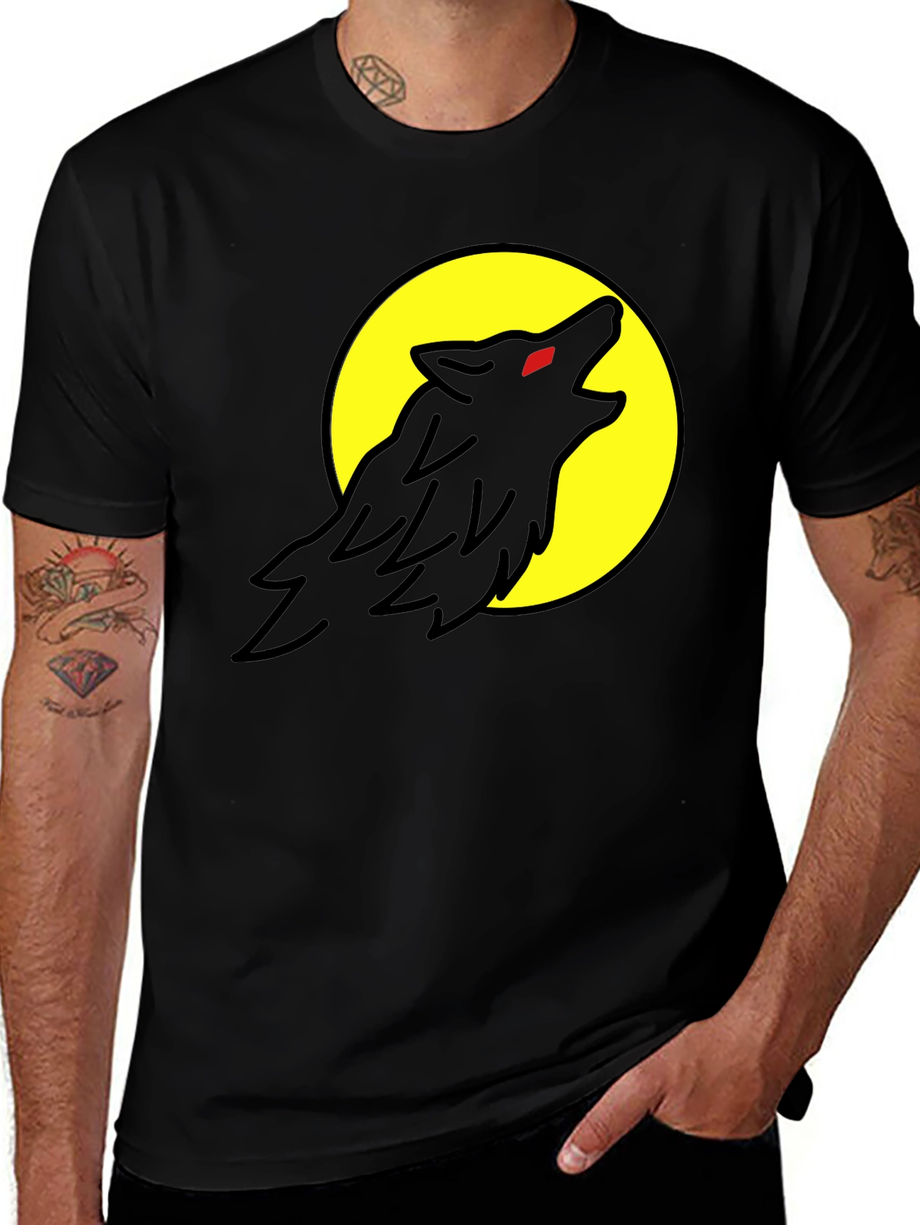 Wolf Howling at Moon Graphic Tee - Black