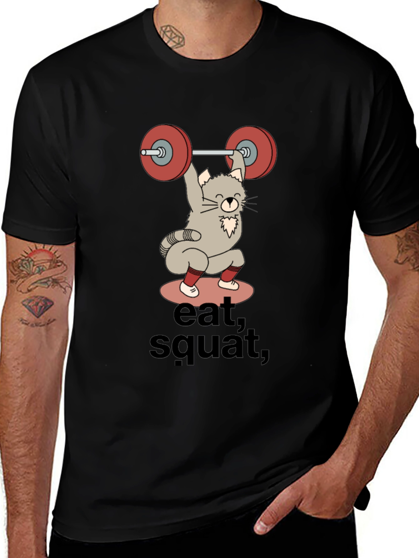 Variant 28 of Eat, Squat, Cat T-Shirt - Funny Workout Tee
