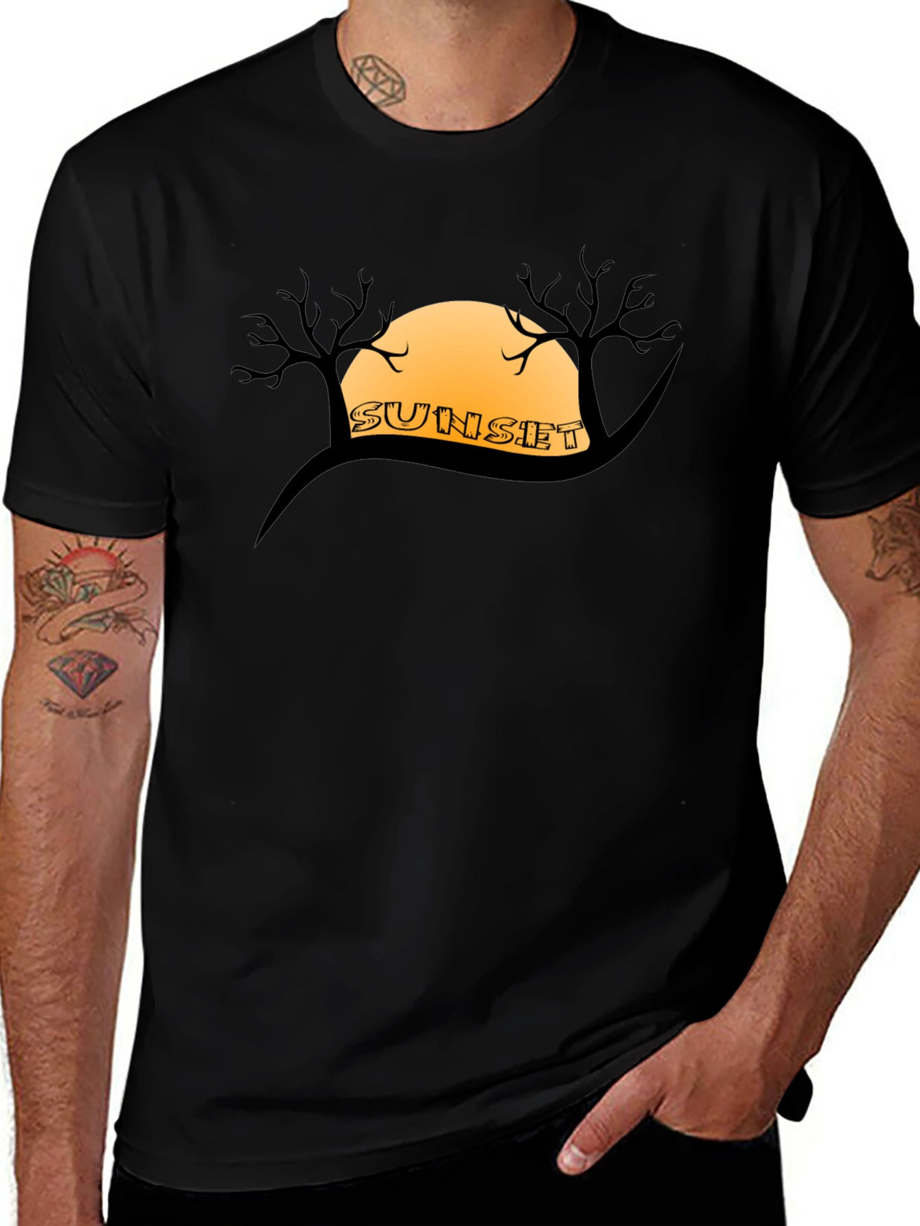 Variant 21 of Sunset Silhouette Graphic Tee - Men's Black T-Shirt