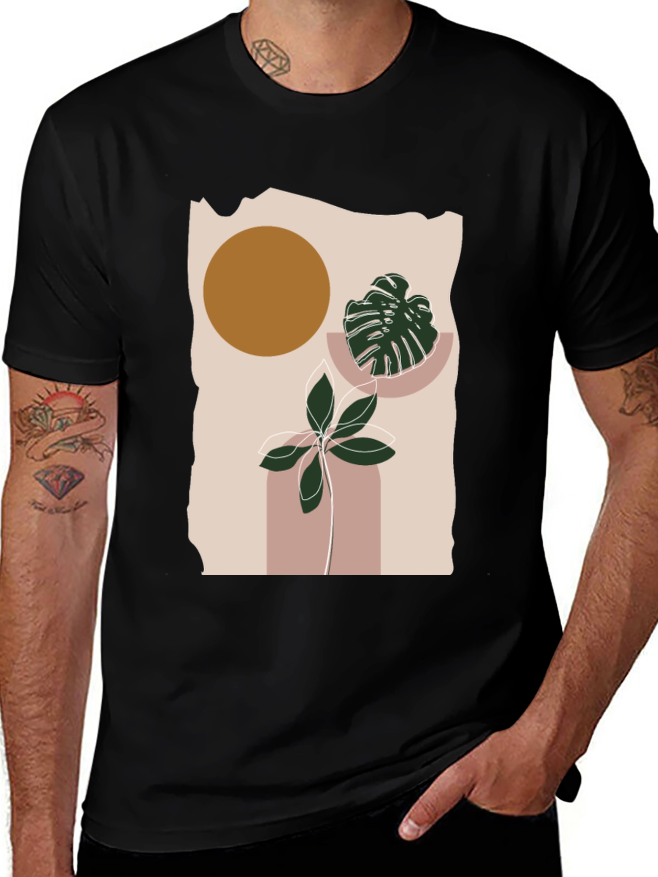 Variant 7 of Abstract Plant Graphic Print Black T-Shirt