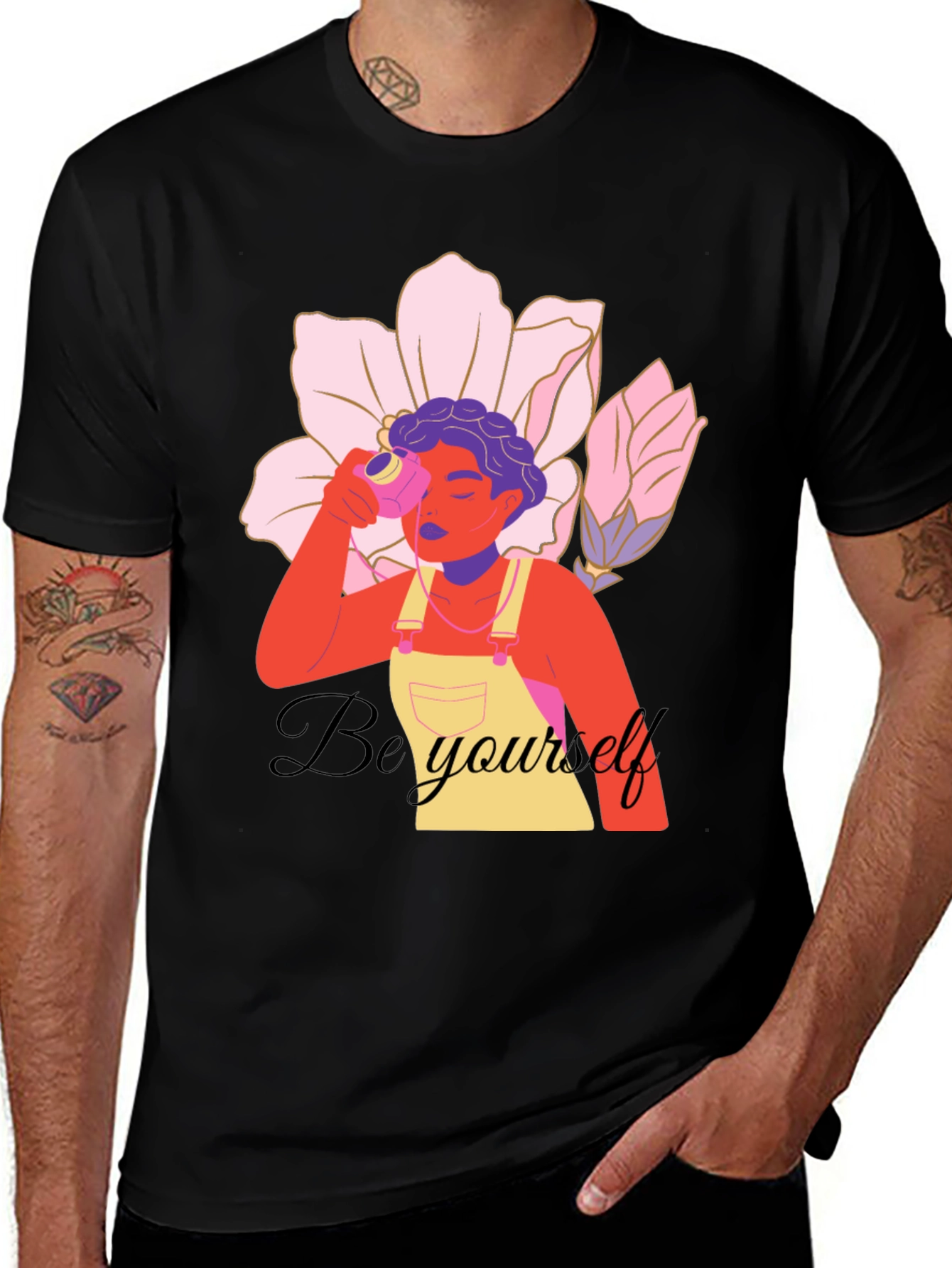 Variant 6 of Be Yourself Graphic Print Black T-Shirt