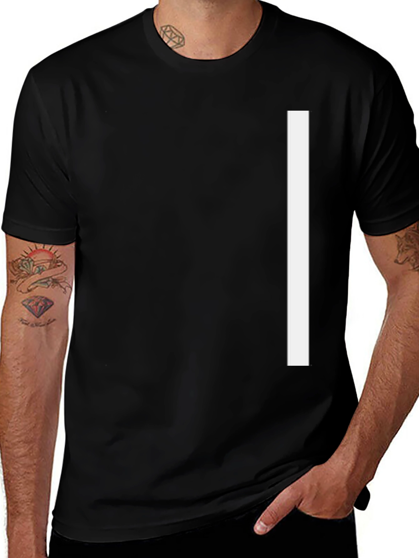 Variant 8 of Minimalist Black T-Shirt with White Stripe Design