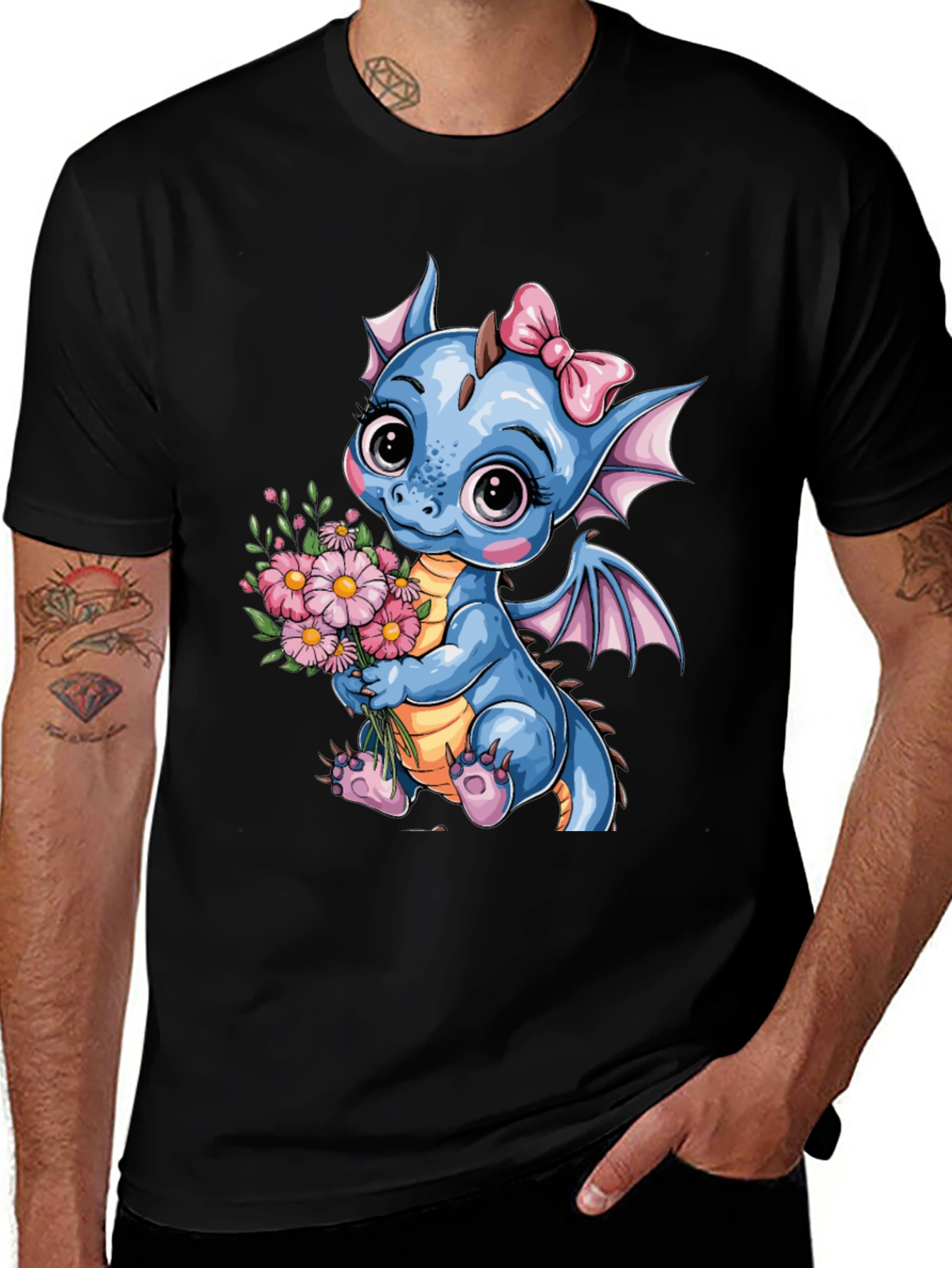Variant 24 of Cute Dragon with Flowers Graphic Tee