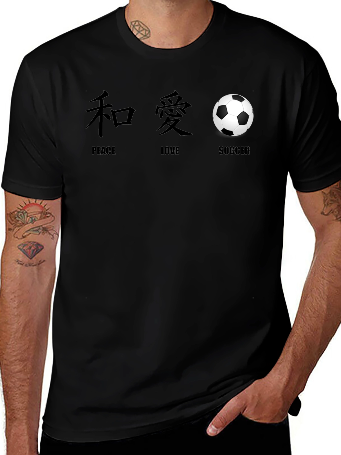 Variant 24 of Peace Love Soccer T-Shirt - Black Graphic Tee