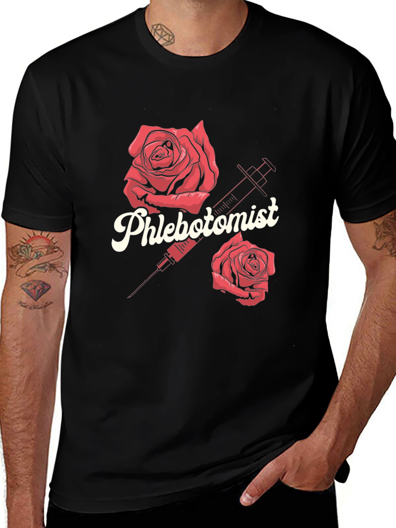 Variant 13 of Phlebotomist Rose Syringe Graphic T-Shirt