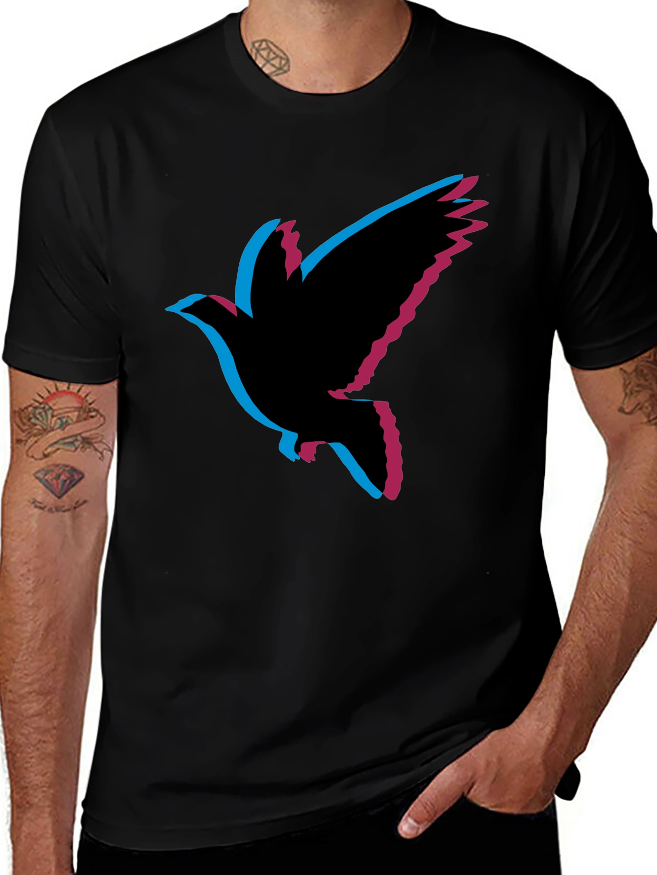 Variant 20 of Dove Glitch Graphic Tee - Soft Black Cotton T-Shirt