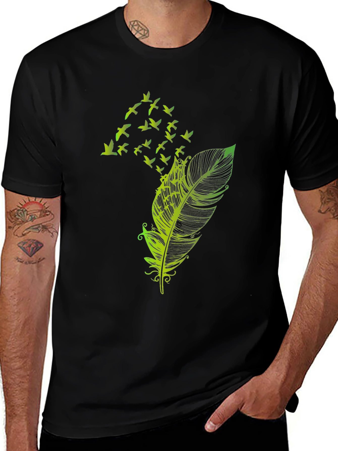 Variant 4 of Feather Birds Graphic Tee - Black Cotton T-Shirt