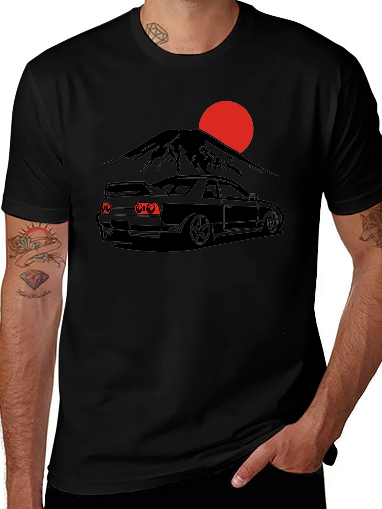 Japanese Skyline Car Black T-Shirt