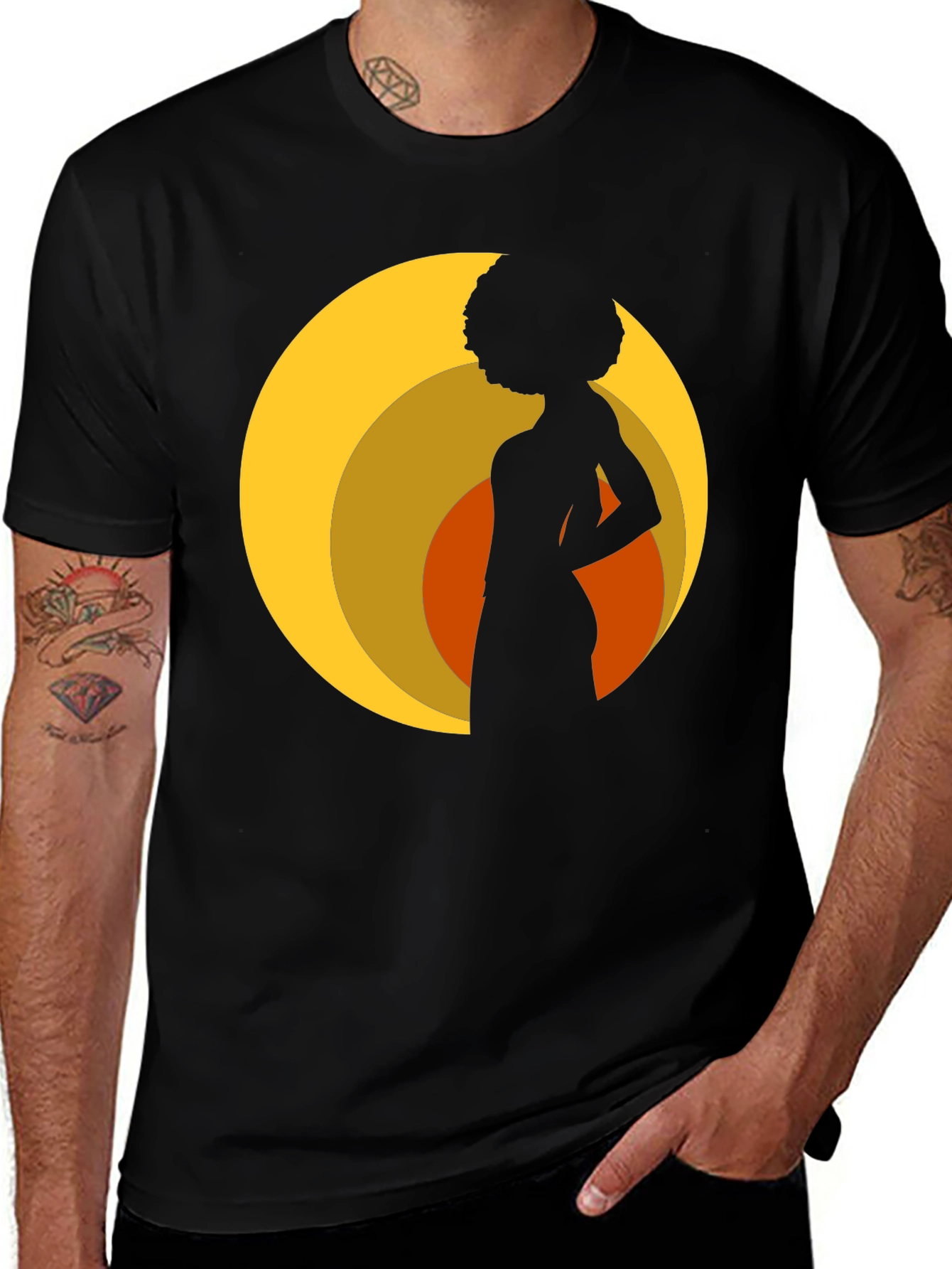 Variant 8 of Retro Silhouette Afro T-Shirt - Black