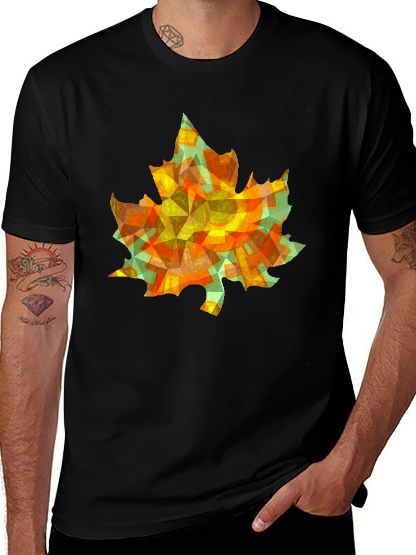 Geometric Maple Leaf T-Shirt - Abstract Autumn Style