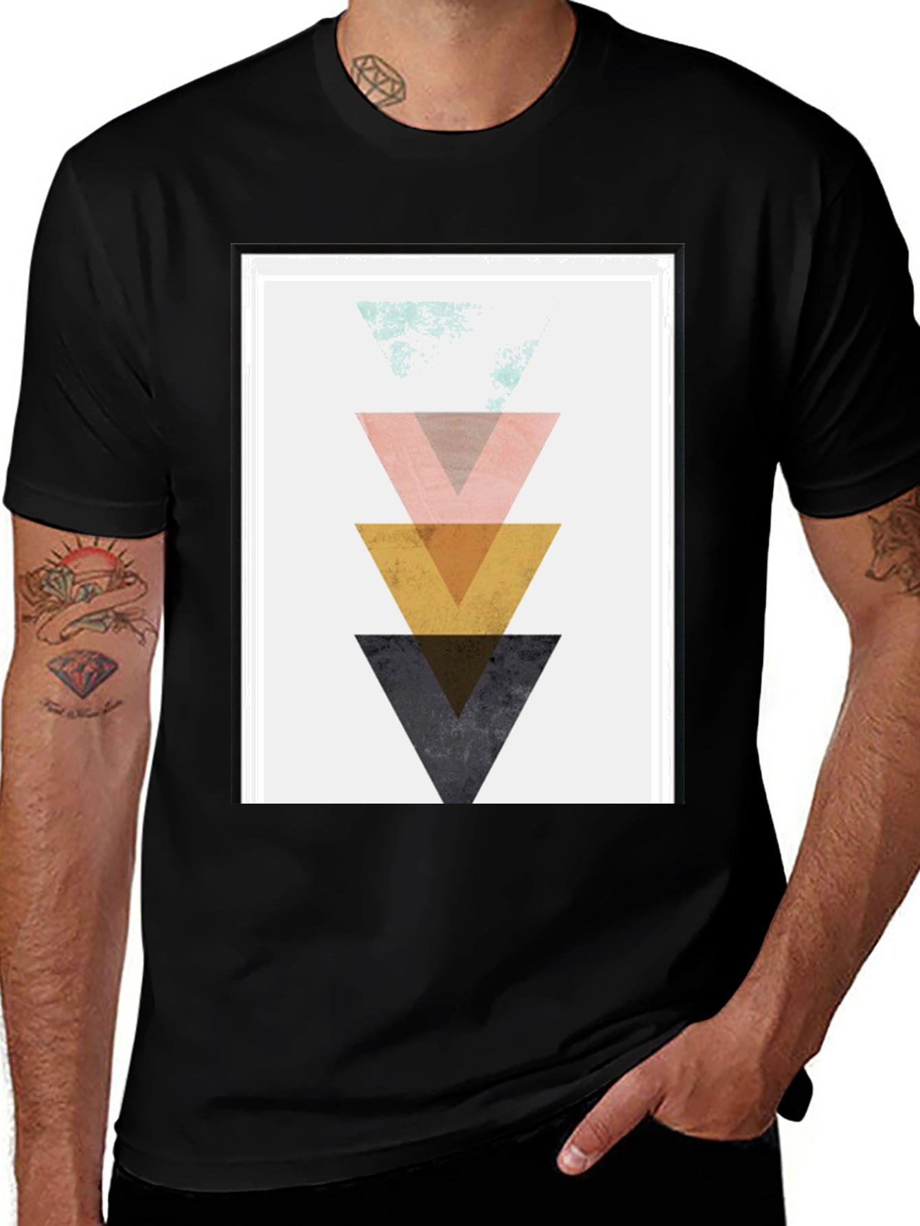 Variant 10 of Geometric Triangle Graphic Print Black T-Shirt