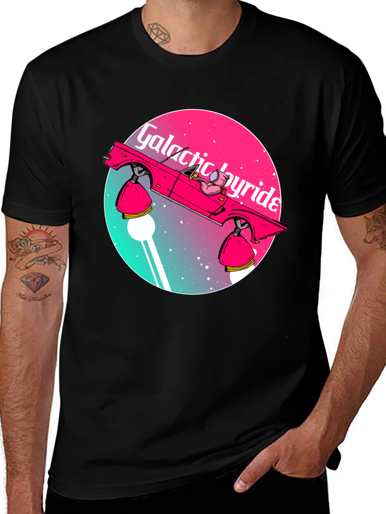 Variant 14 of Galactic Joyride T-Shirt - Retro Space Car Graphic Tee