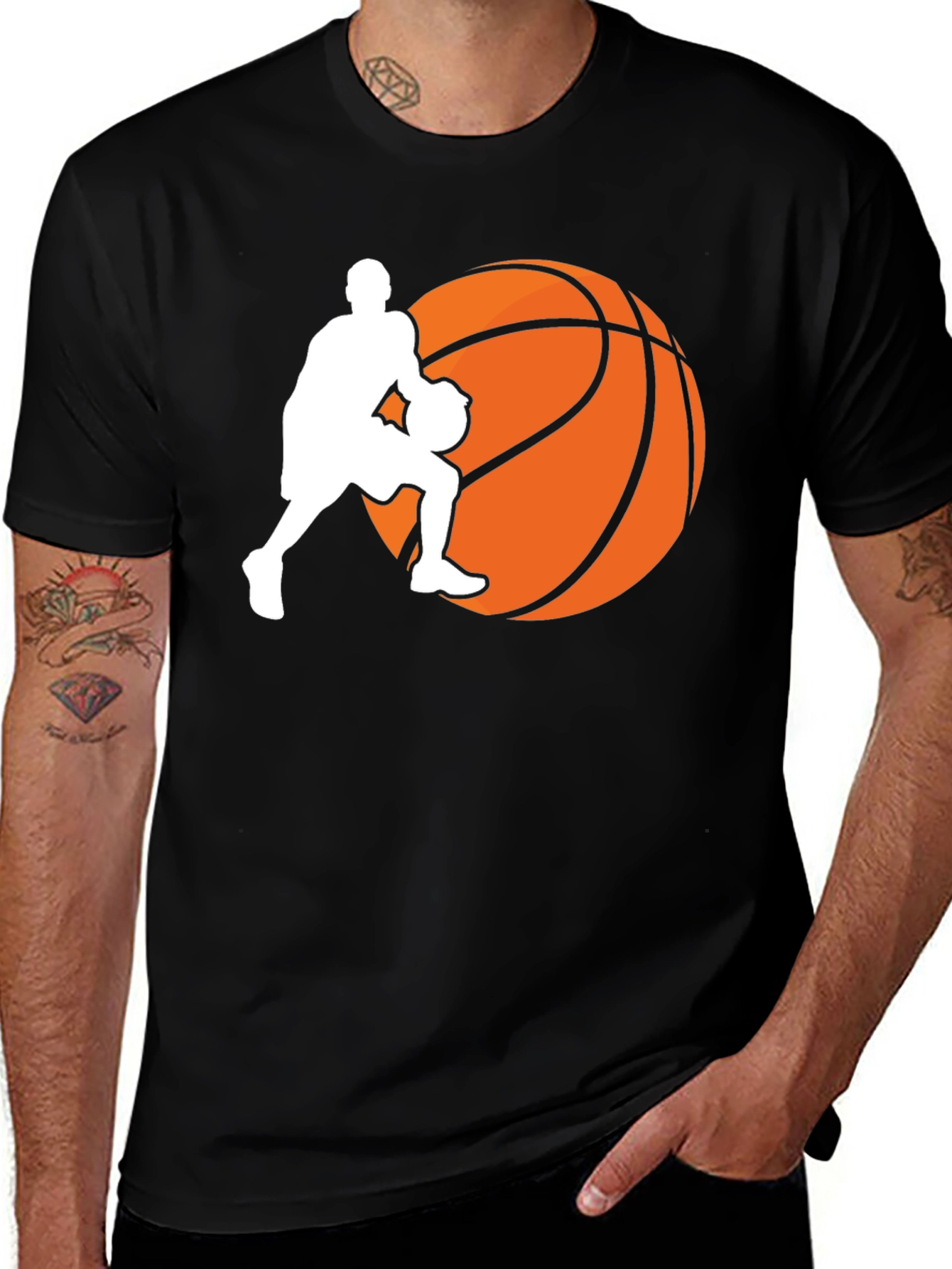 Basketball Player Graphic Tee - Black Cotton T-Shirt