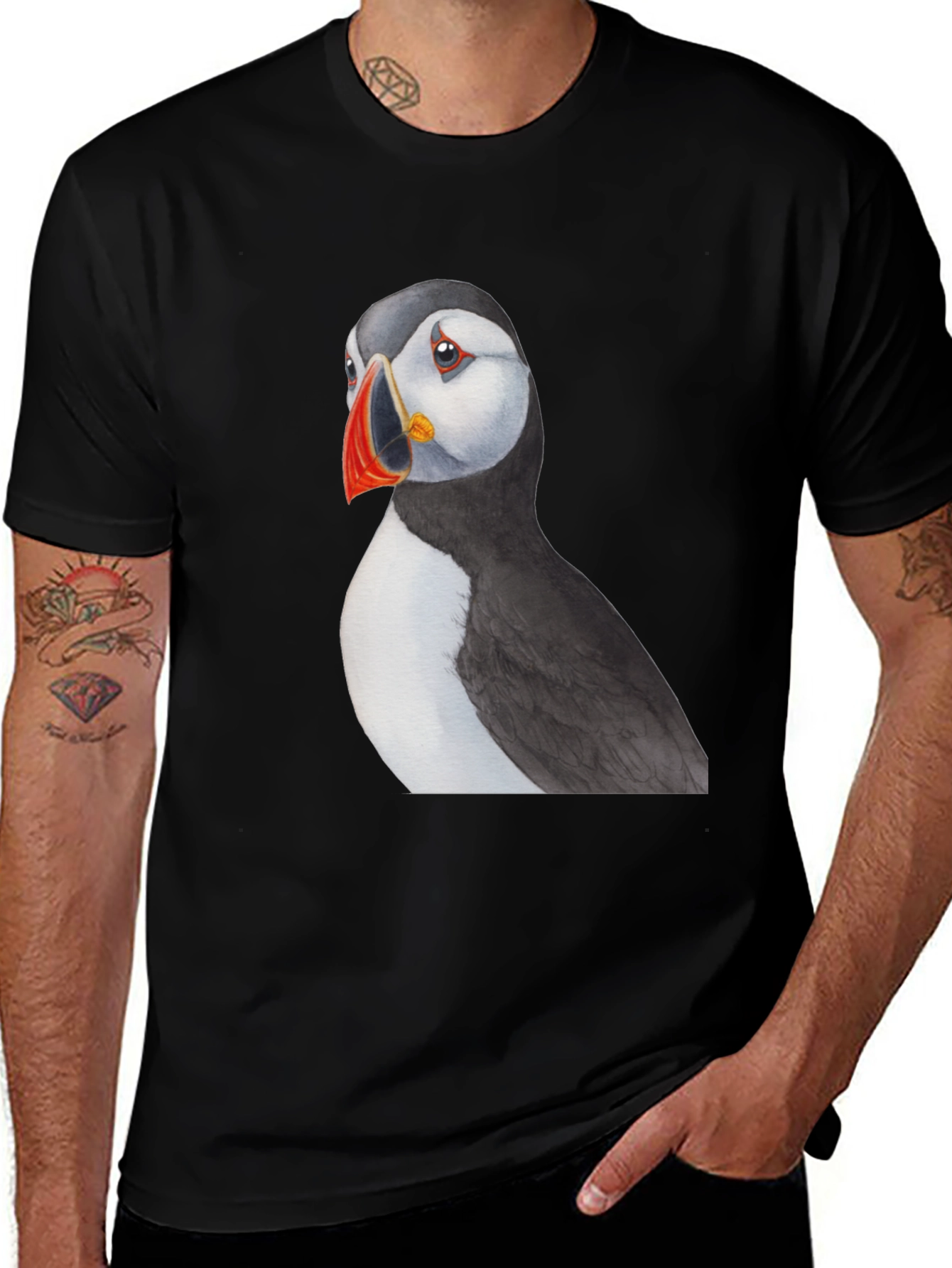 Variant 14 of Puffin Bird Graphic Black T-Shirt
