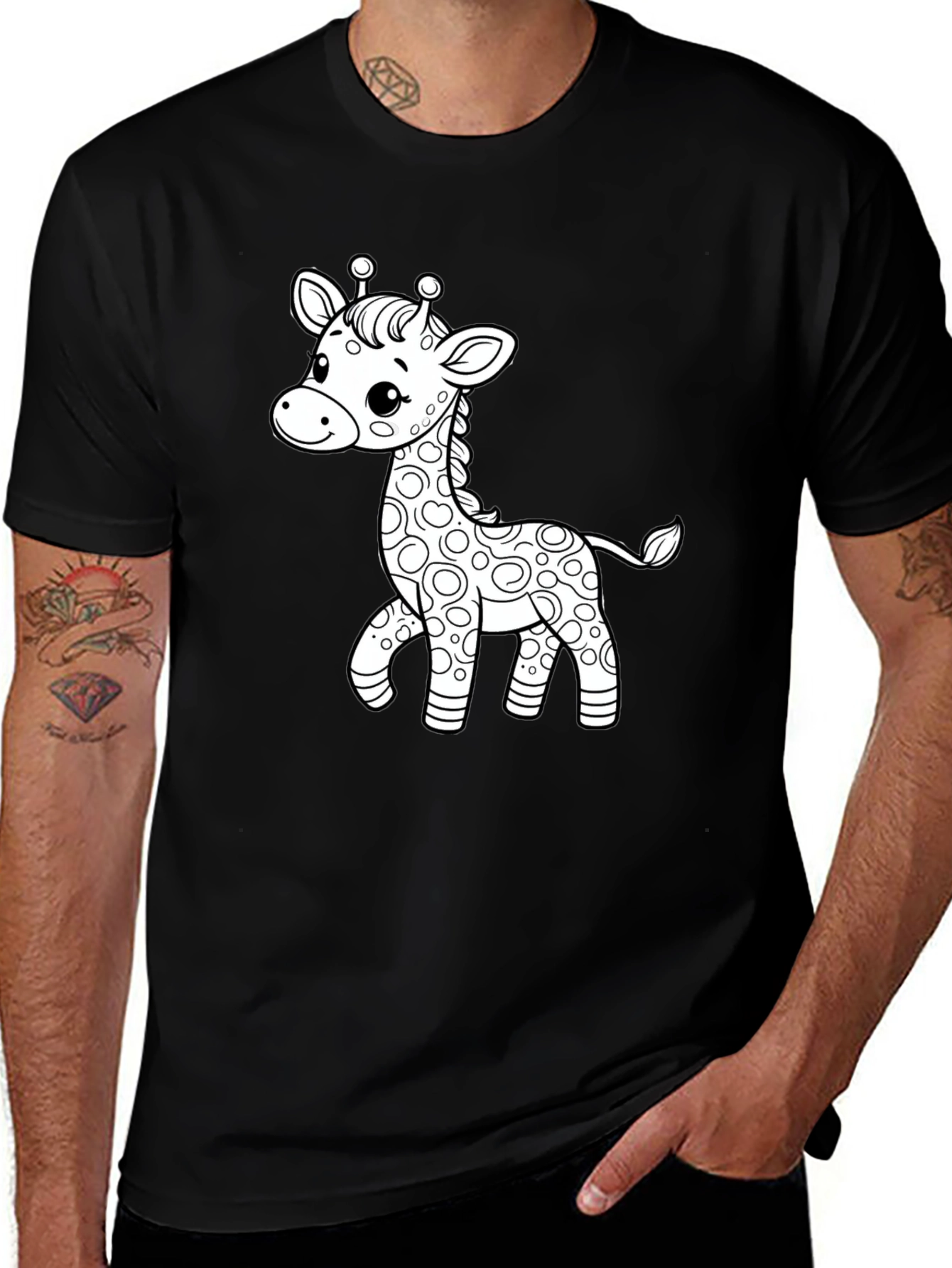 Variant 25 of Cute Giraffe Graphic Print Black T-Shirt