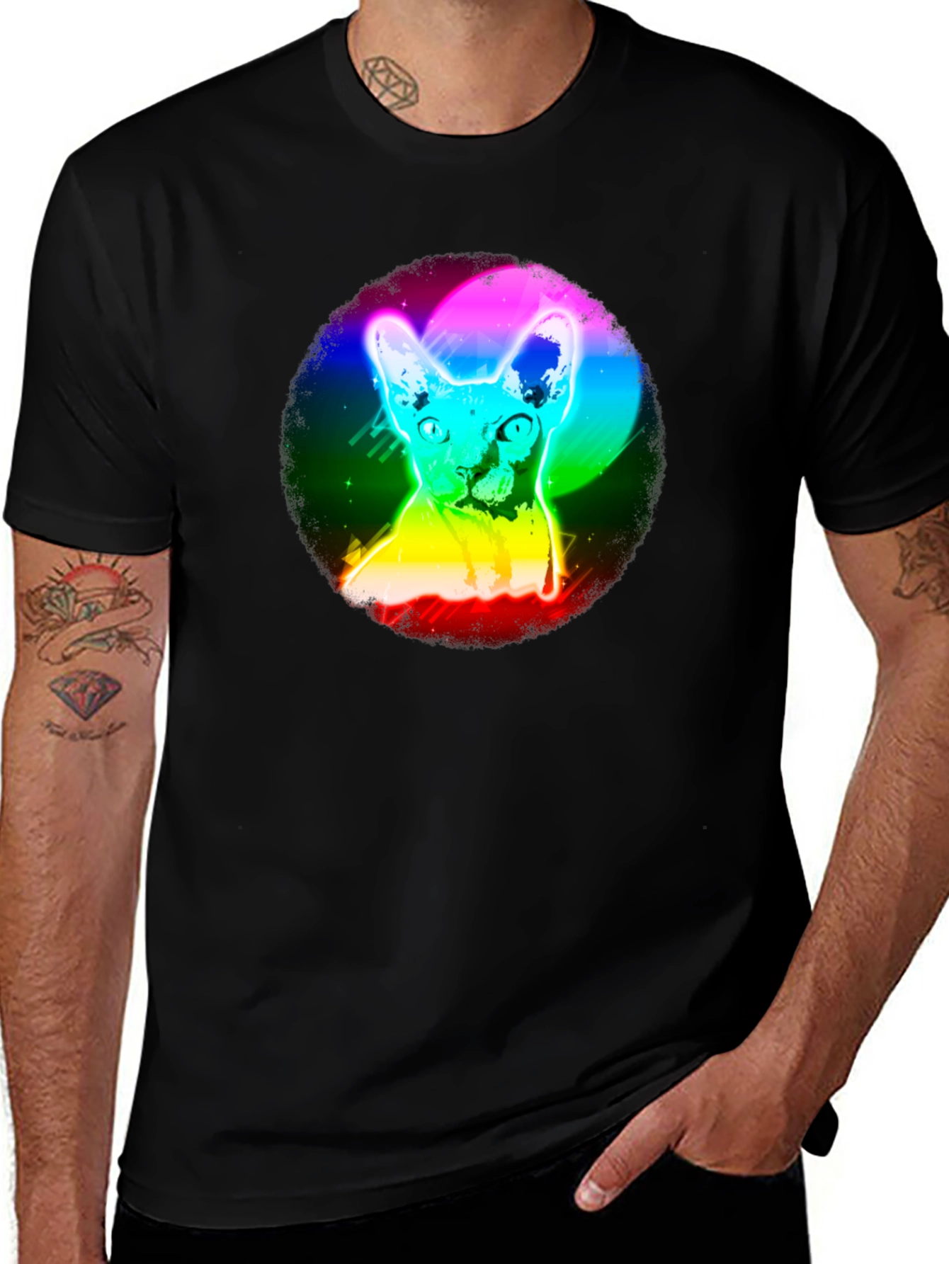 Black Rainbow Cat Graphic Black T-Shirt main image