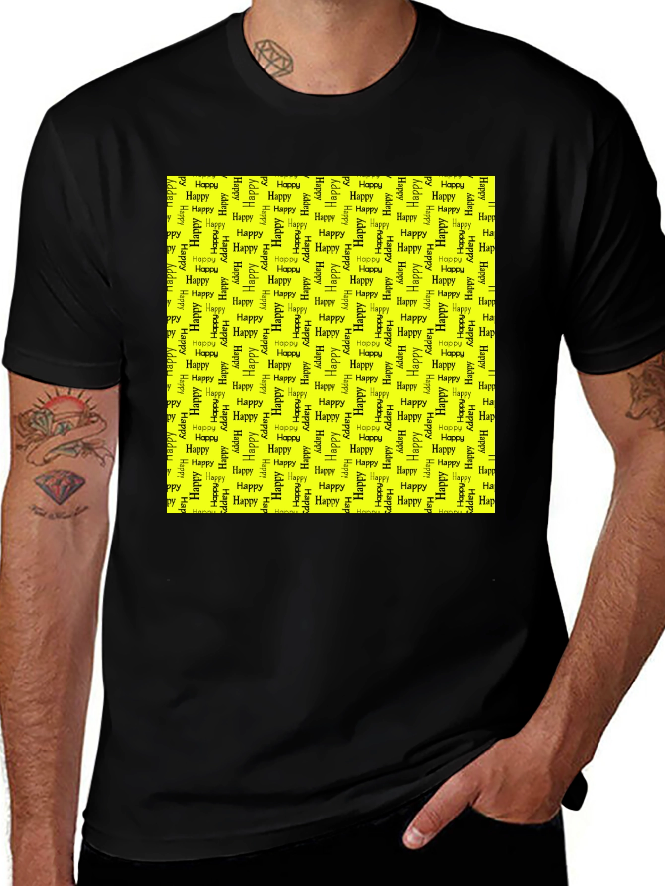 Variant 25 of Happy Pattern Black T-Shirt