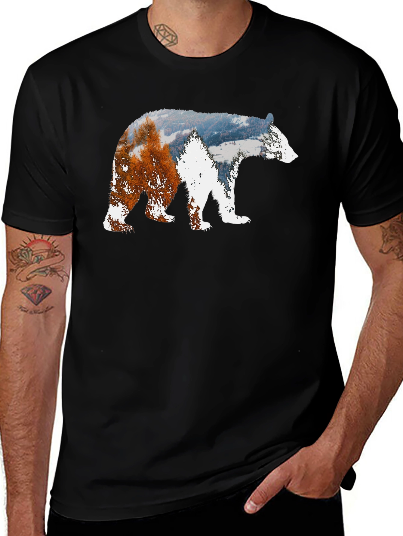 Variant 11 of Bear Silhouette Nature Scene Graphic Tee