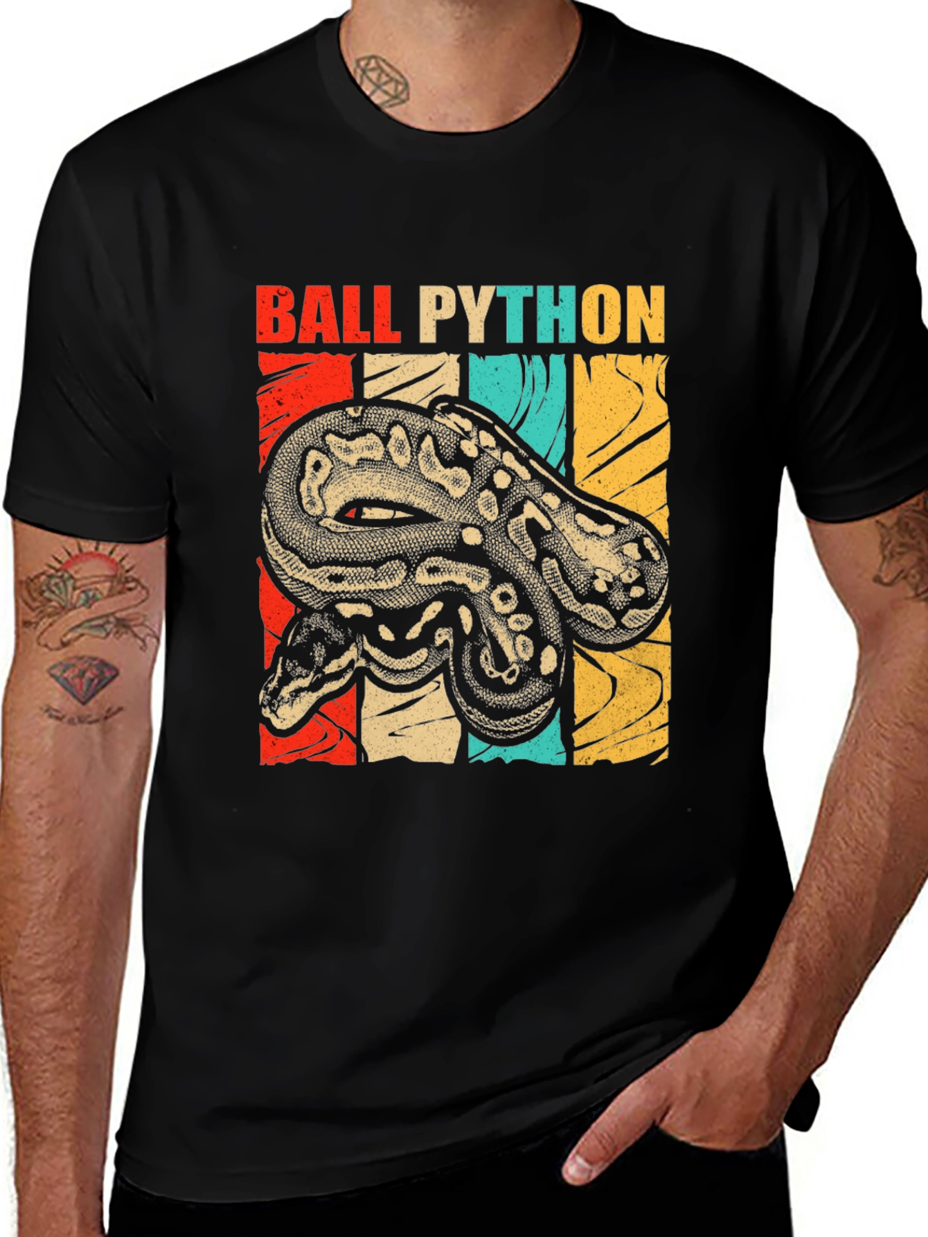 Ball Python Graphic T-Shirt - Retro Snake Design