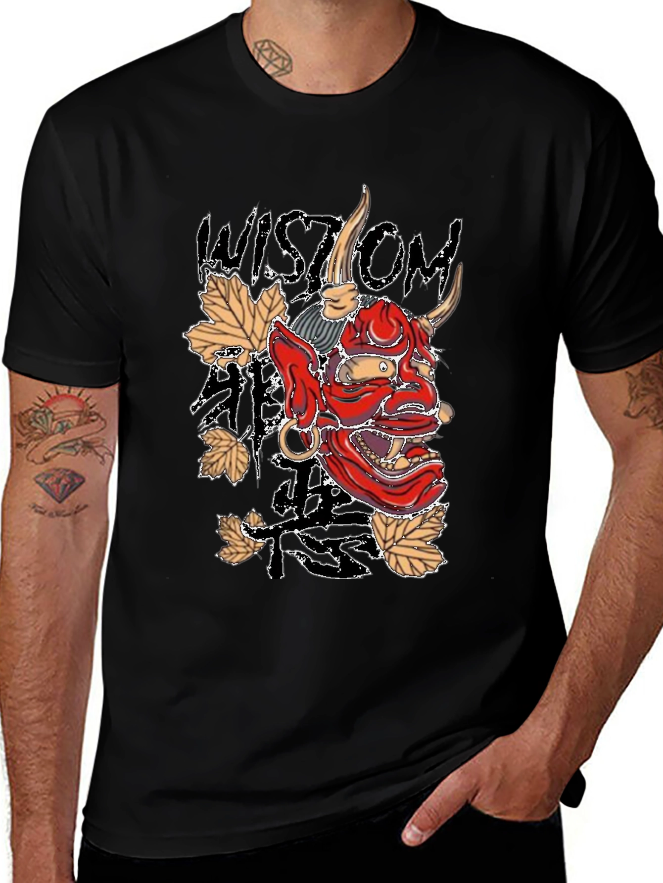 Variant 29 of Men's Black Wisdom Oni Mask Graphic T-Shirt