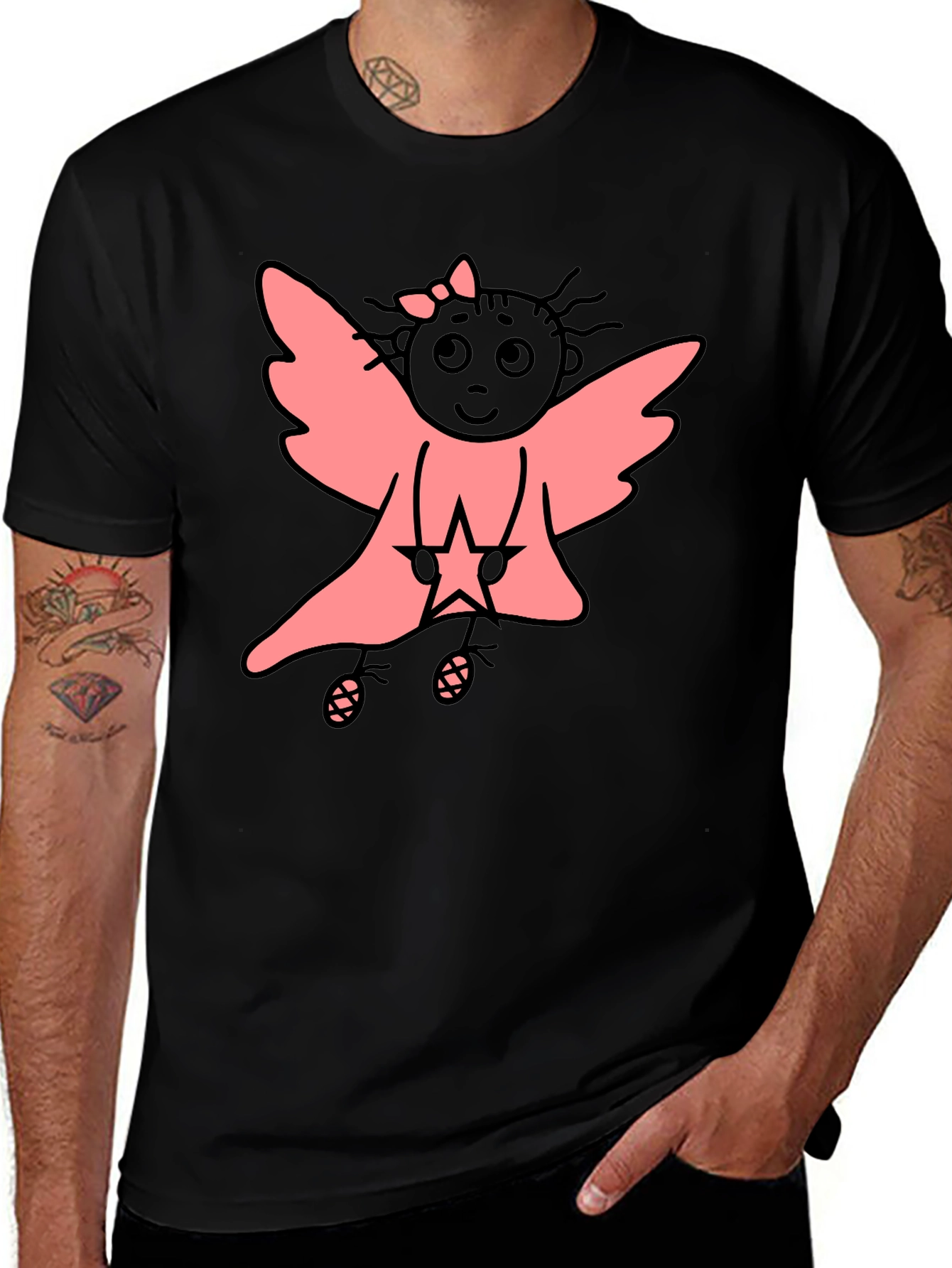 Variant 12 of Cute Angel Graphic Tee - Black