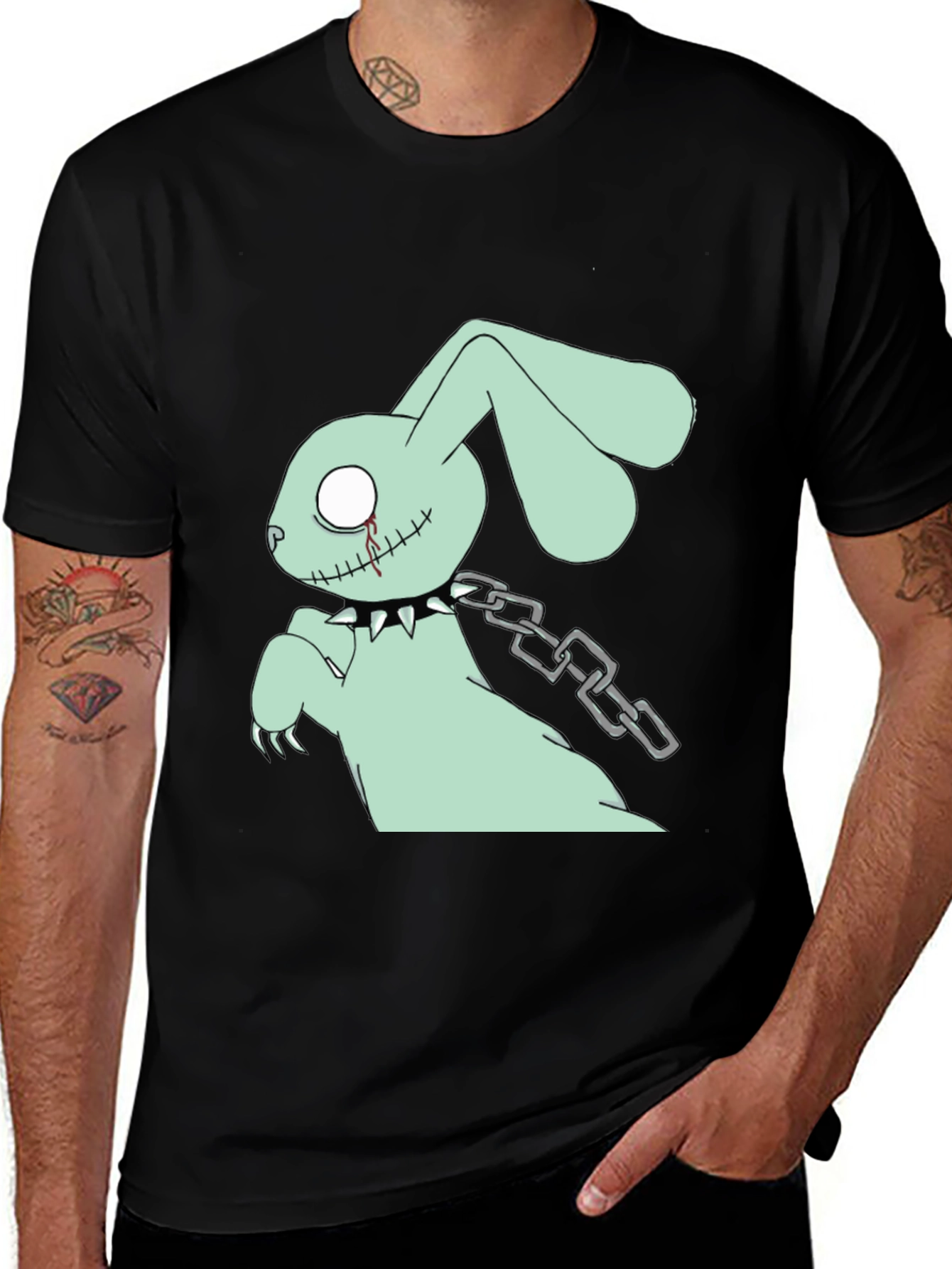 Variant 6 of Creepy Bunny Graphic Black T-Shirt