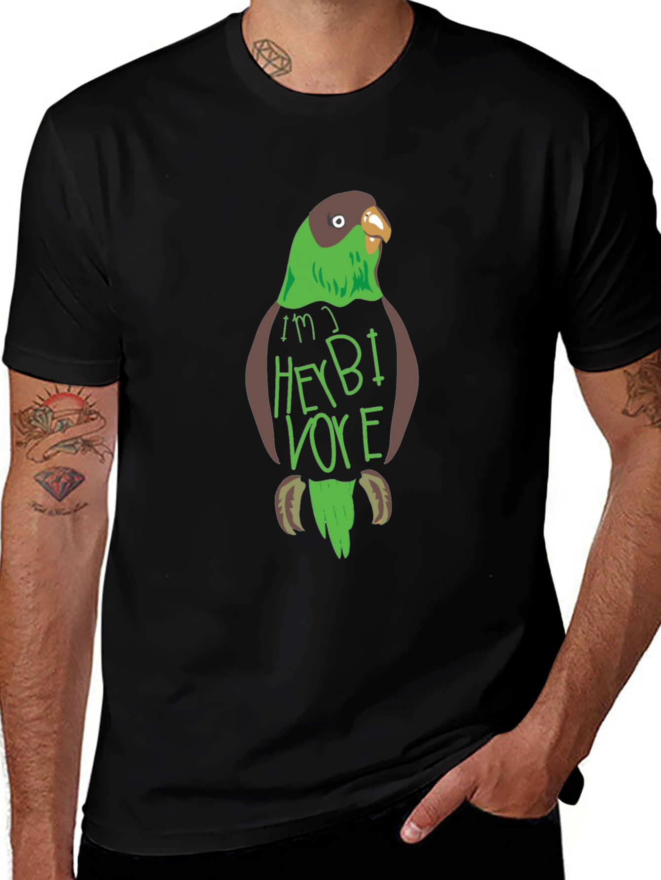 Variant 15 of Herbivore Parrot Graphic Tee - Black Cotton Casual Top
