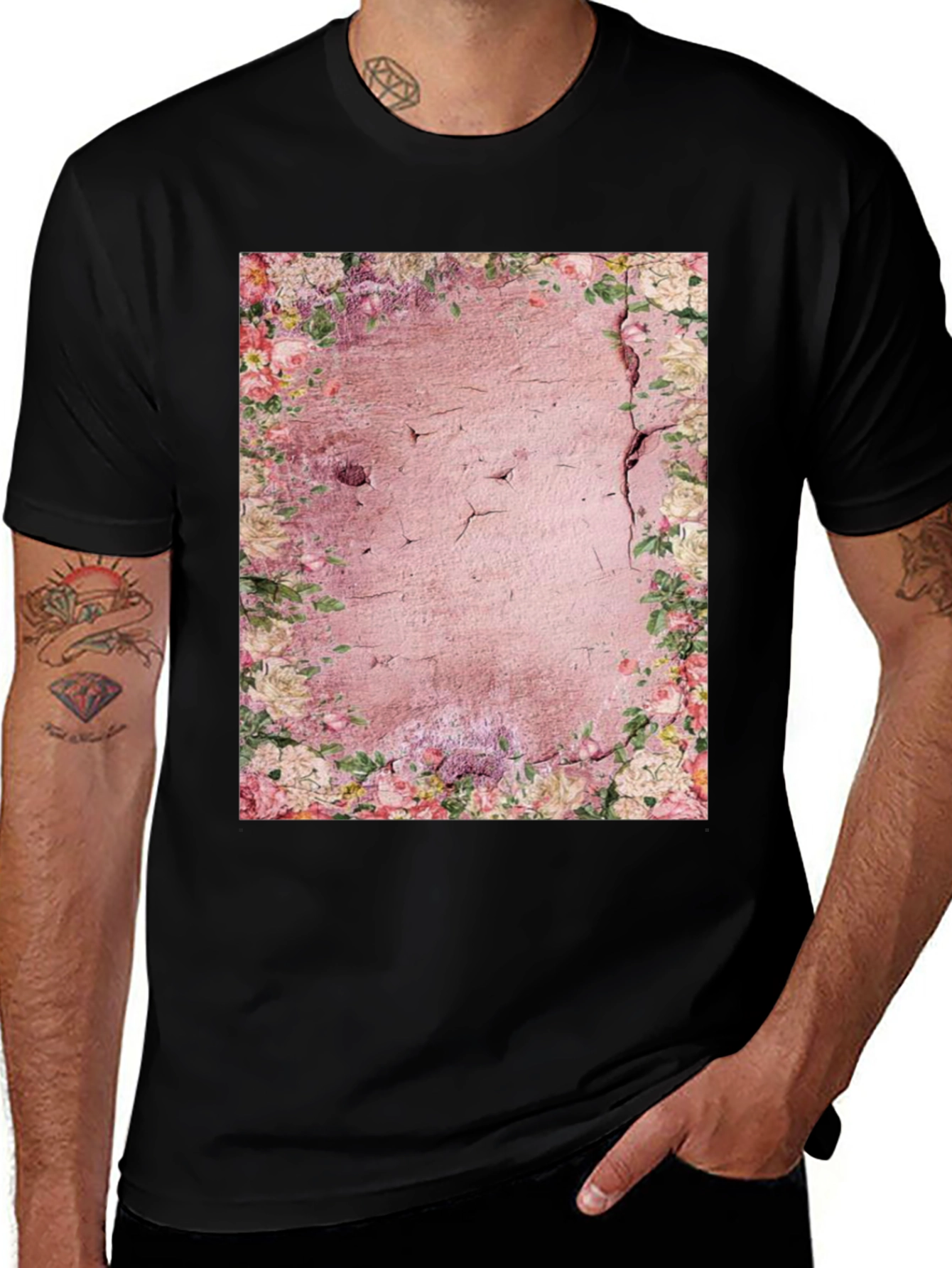 Variant 29 of Floral Wall Graphic Tee - Casual Style