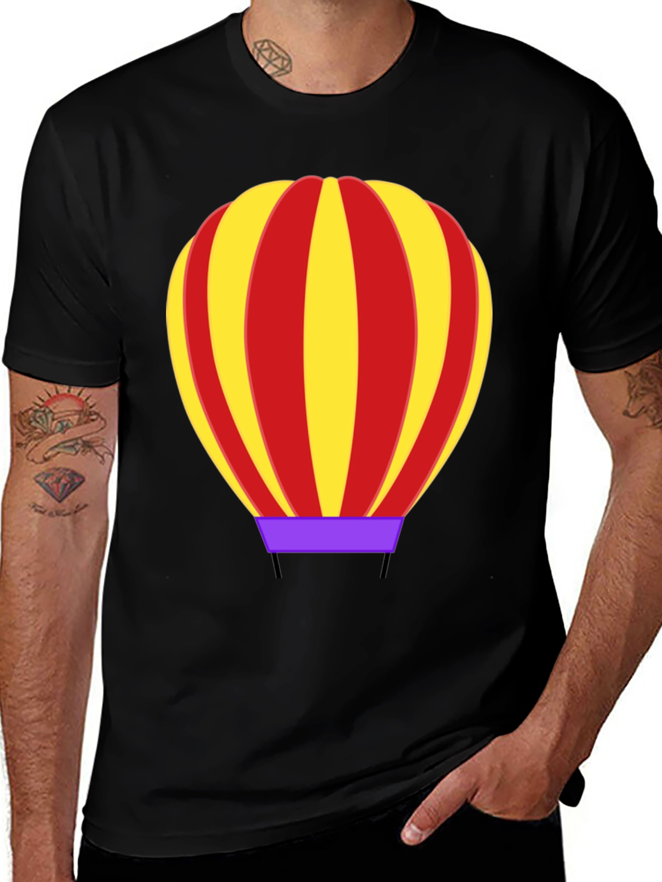 Variant 24 of Hot Air Balloon Graphic Tee - Black Cotton Casual Shirt
