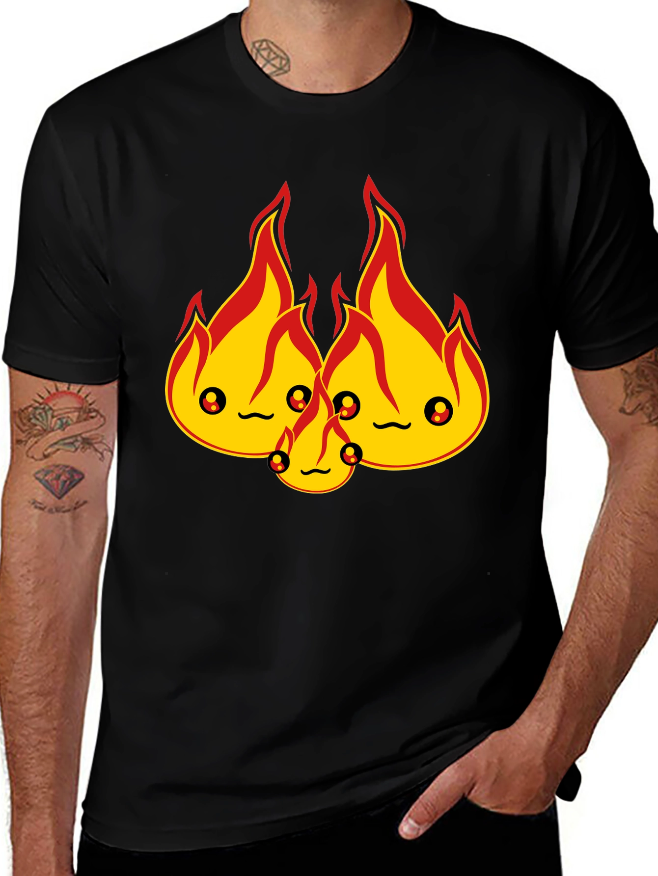 Variant 23 of Cute Flame Character Black T-Shirt