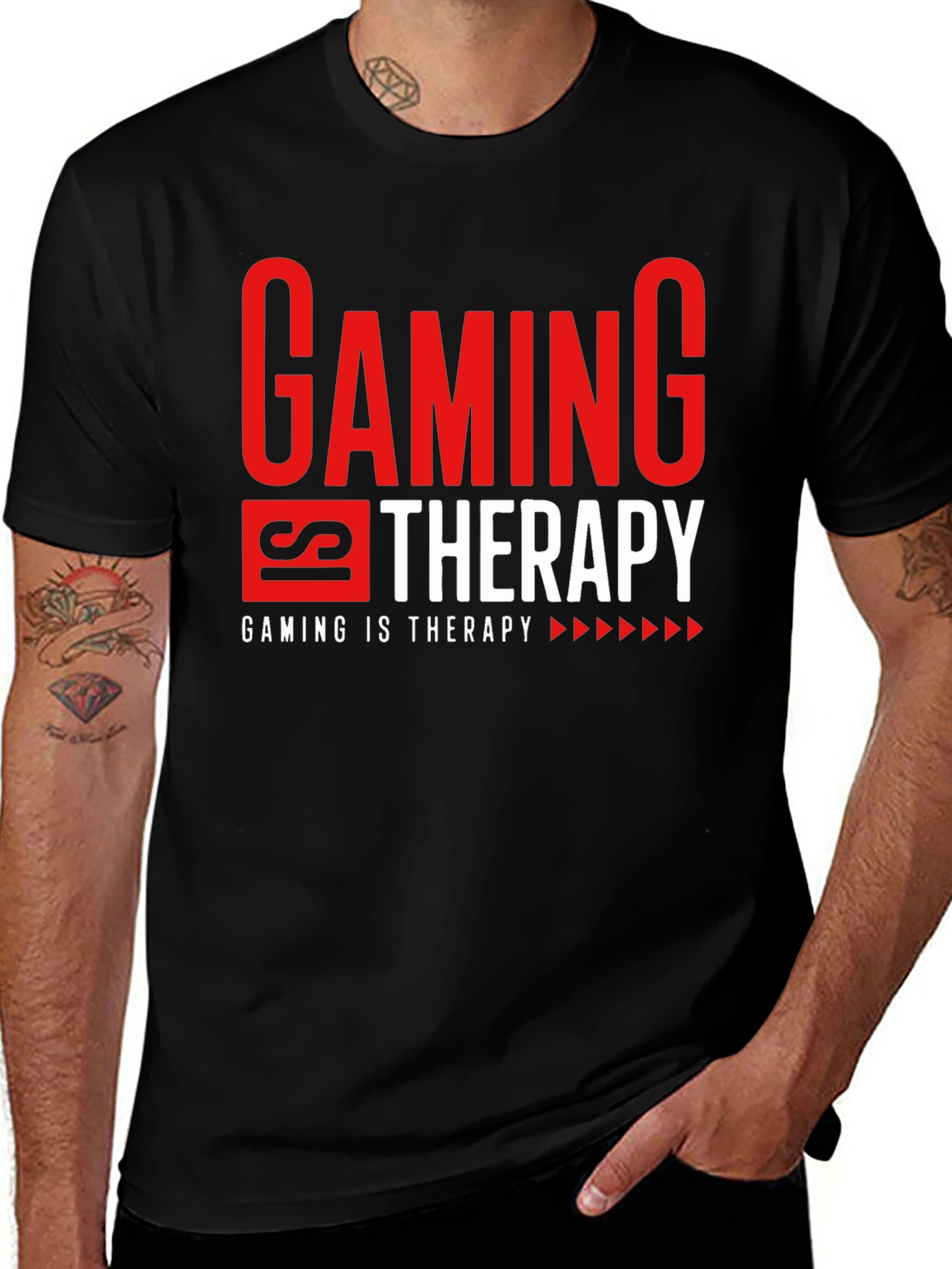 Variant 4 of Gaming is Therapy Black Graphic T-Shirt