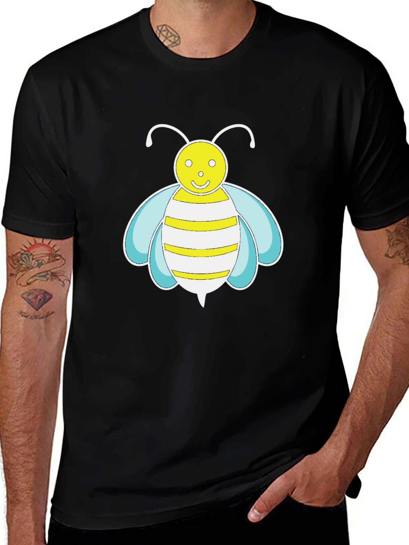 Variant 2 of Cute Cartoon Bee Graphic Black T-Shirt