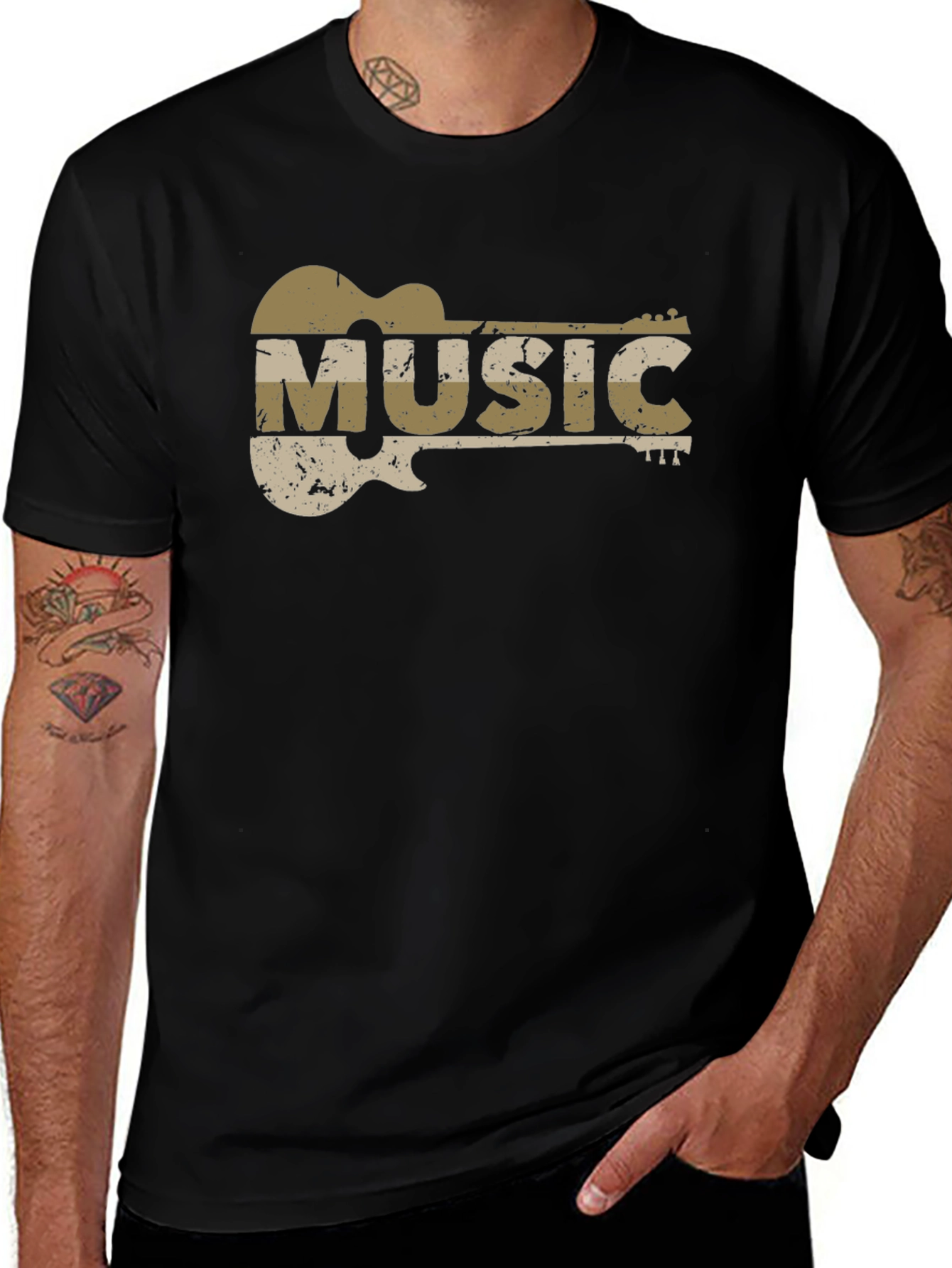 Variant 23 of Guitar Music Graphic T-Shirt - Distressed Design