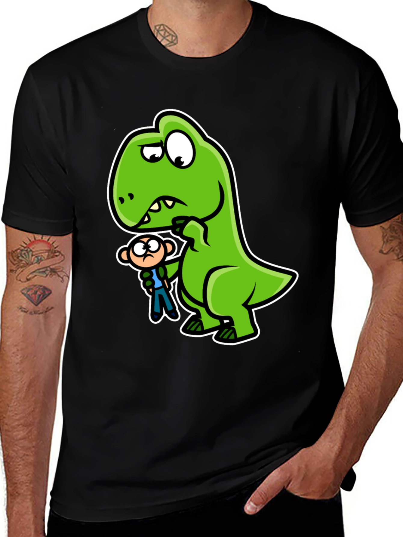 Variant 11 of Dino & Man Black Graphic Tee