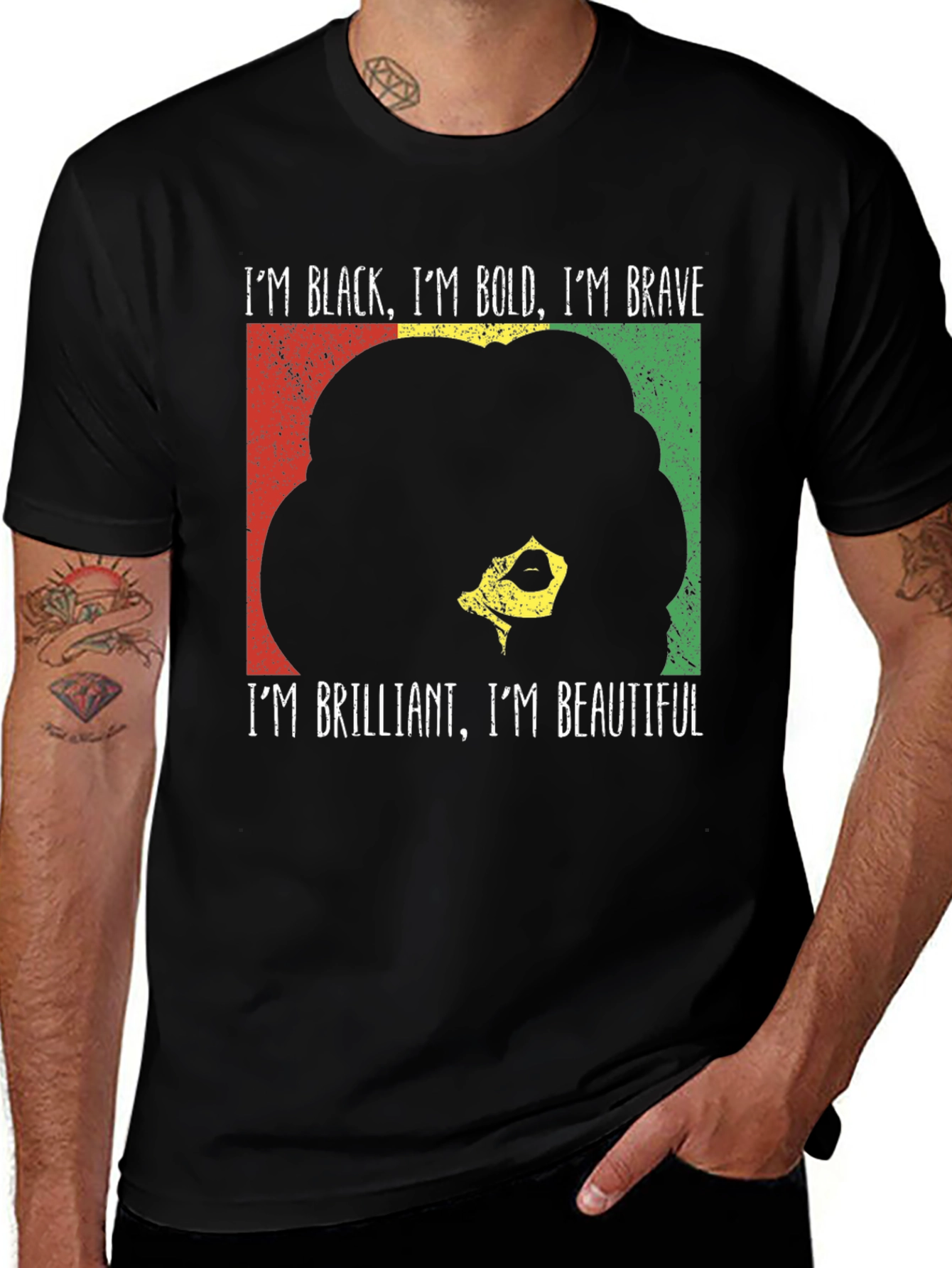 Variant 16 of Black Bold Brave T-Shirt - Empowering Afro Design