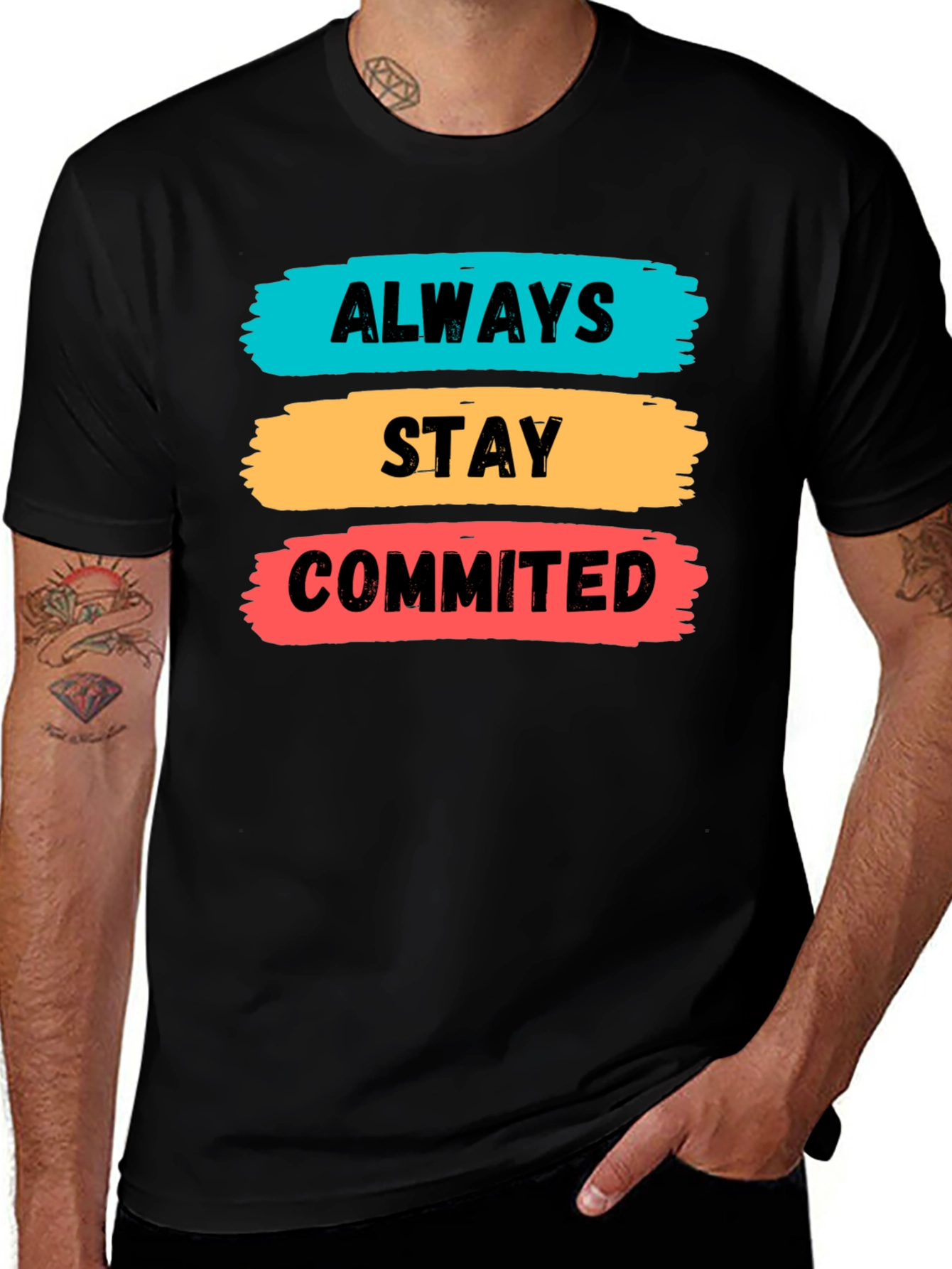 Variant 2 of Always Stay Committed Graphic Tee - Black Cotton Blend