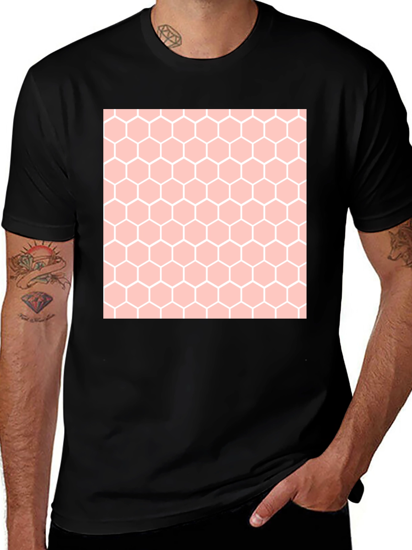 Variant 11 of Honeycomb Pattern Black T-Shirt