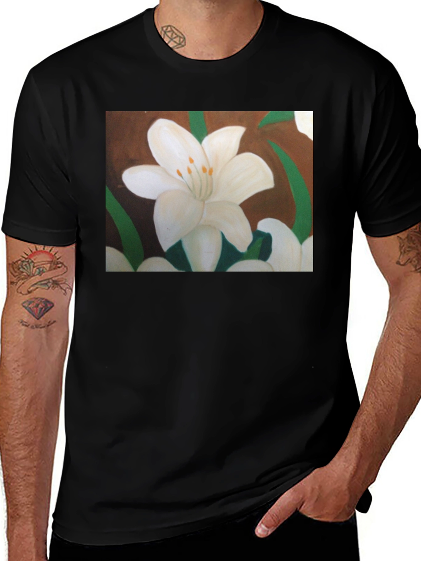 Variant 7 of Floral Lily Graphic Tee - Black