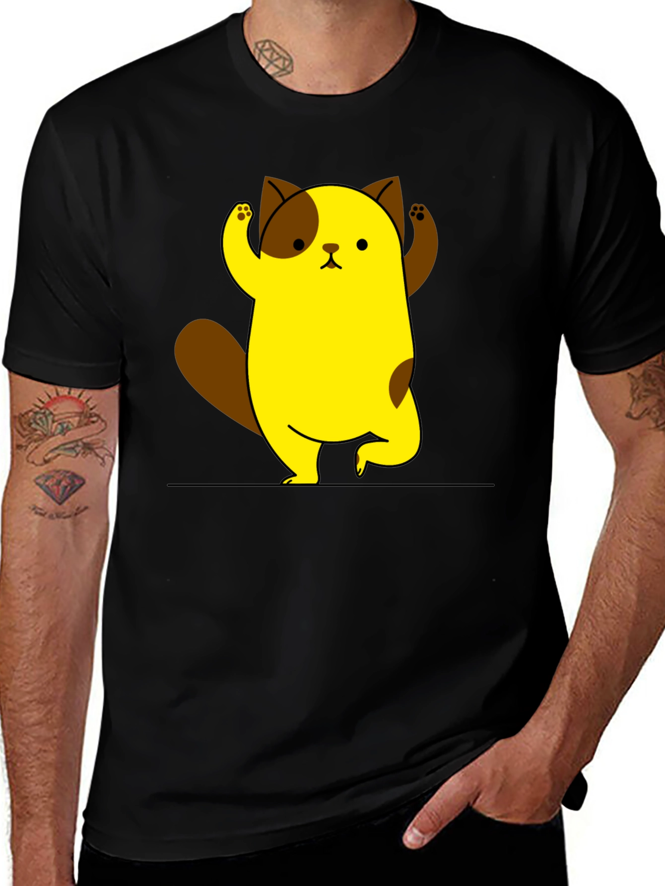 Variant 13 of Cute Cartoon Cat Black T-Shirt