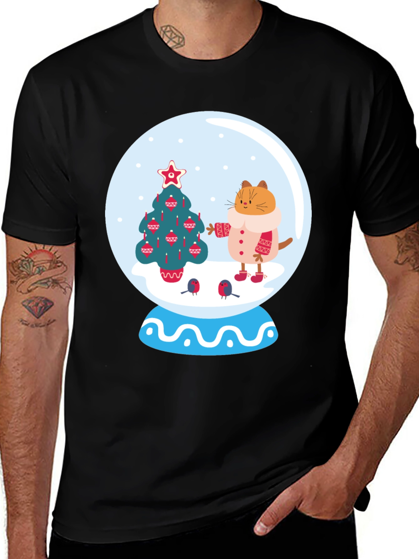 Variant 12 of Festive Cat Snow Globe Graphic T-Shirt