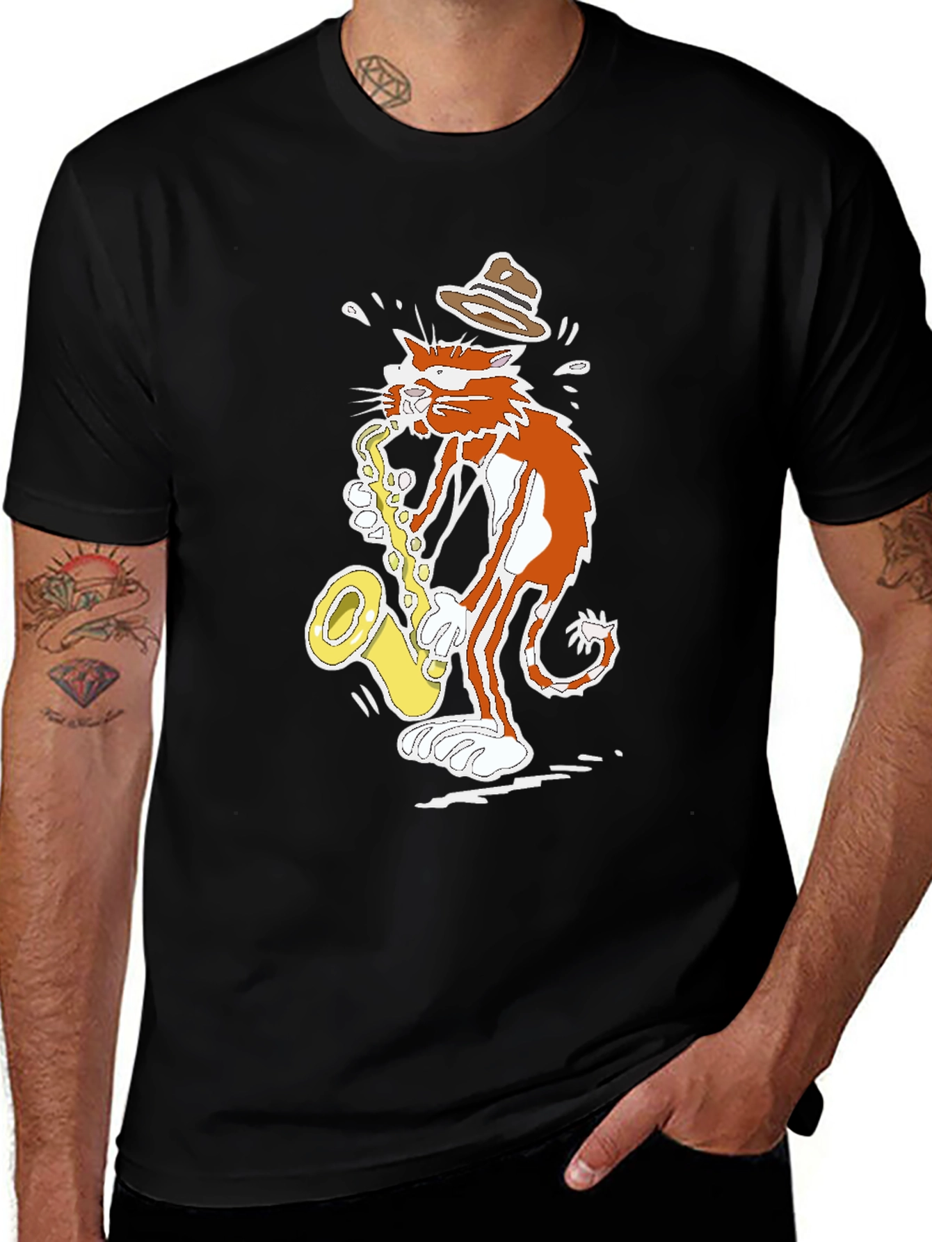 Cool Cat Sax Player T-Shirt - Black