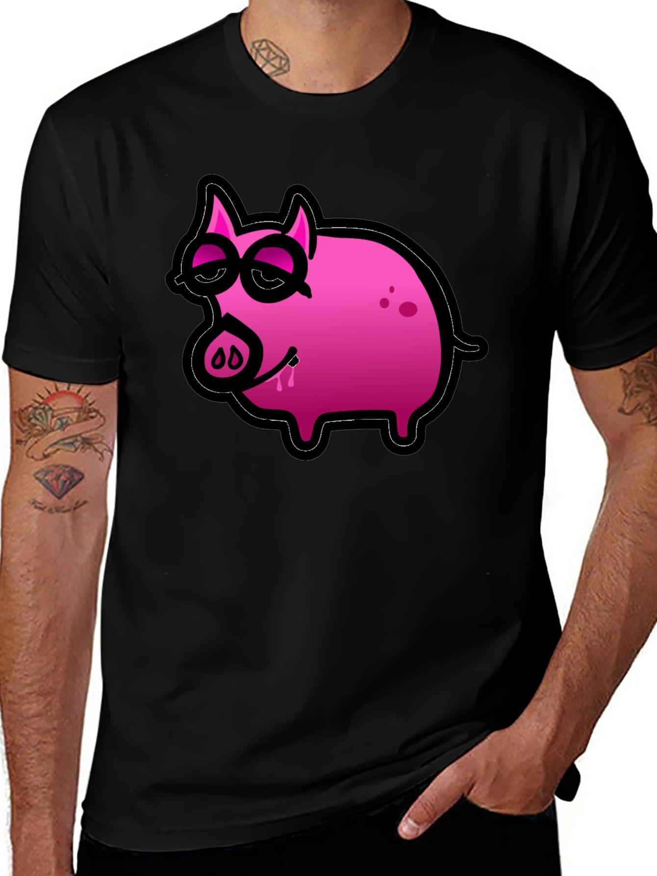 Variant 9 of Funny Pig Graphic Black T-Shirt